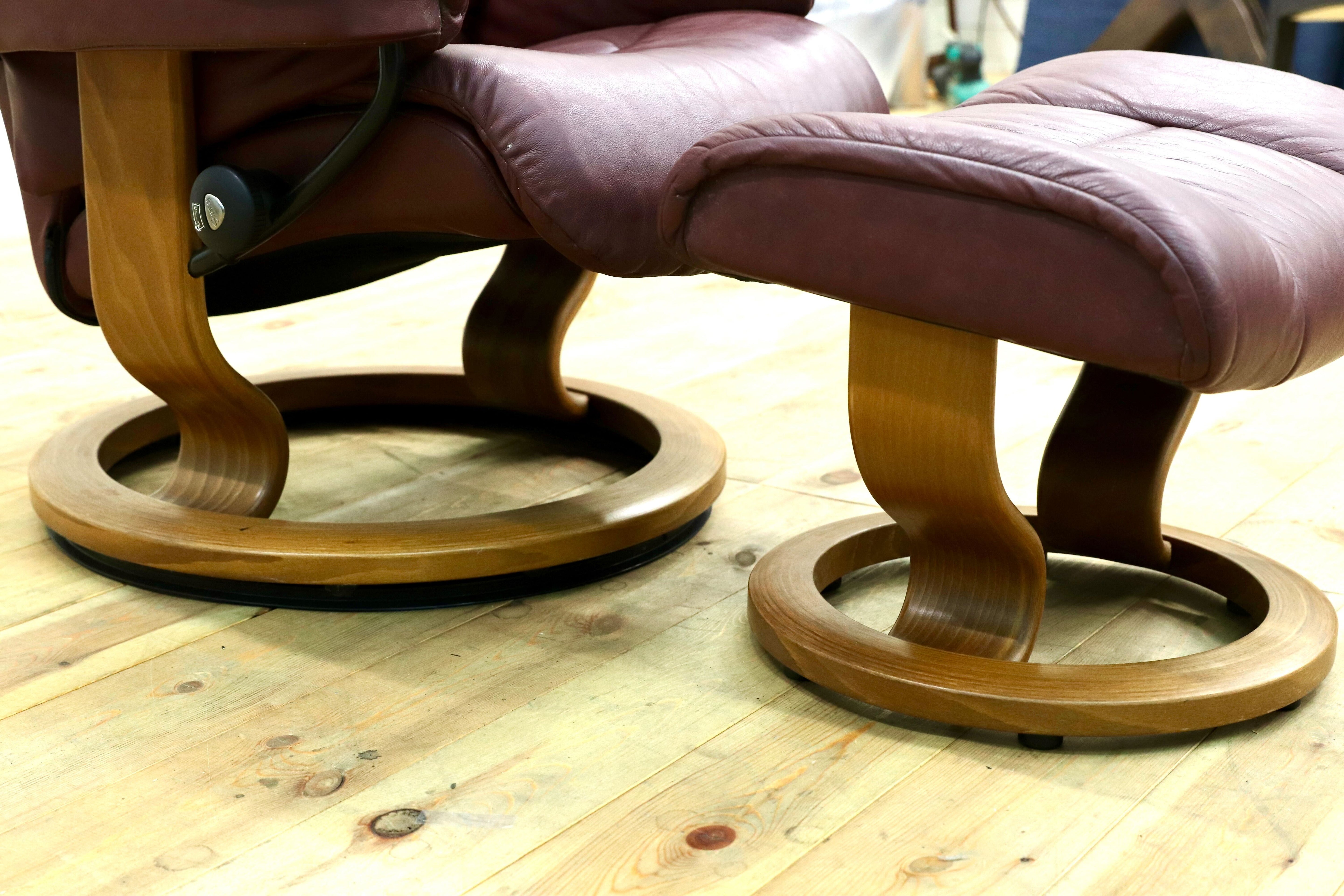 GMIK283○EKORNES / エコーネス ストレスレスレノ RENO パーソナルチェア リクライニングチェア 本革 北欧 ノルウェー 臙脂色 椅子