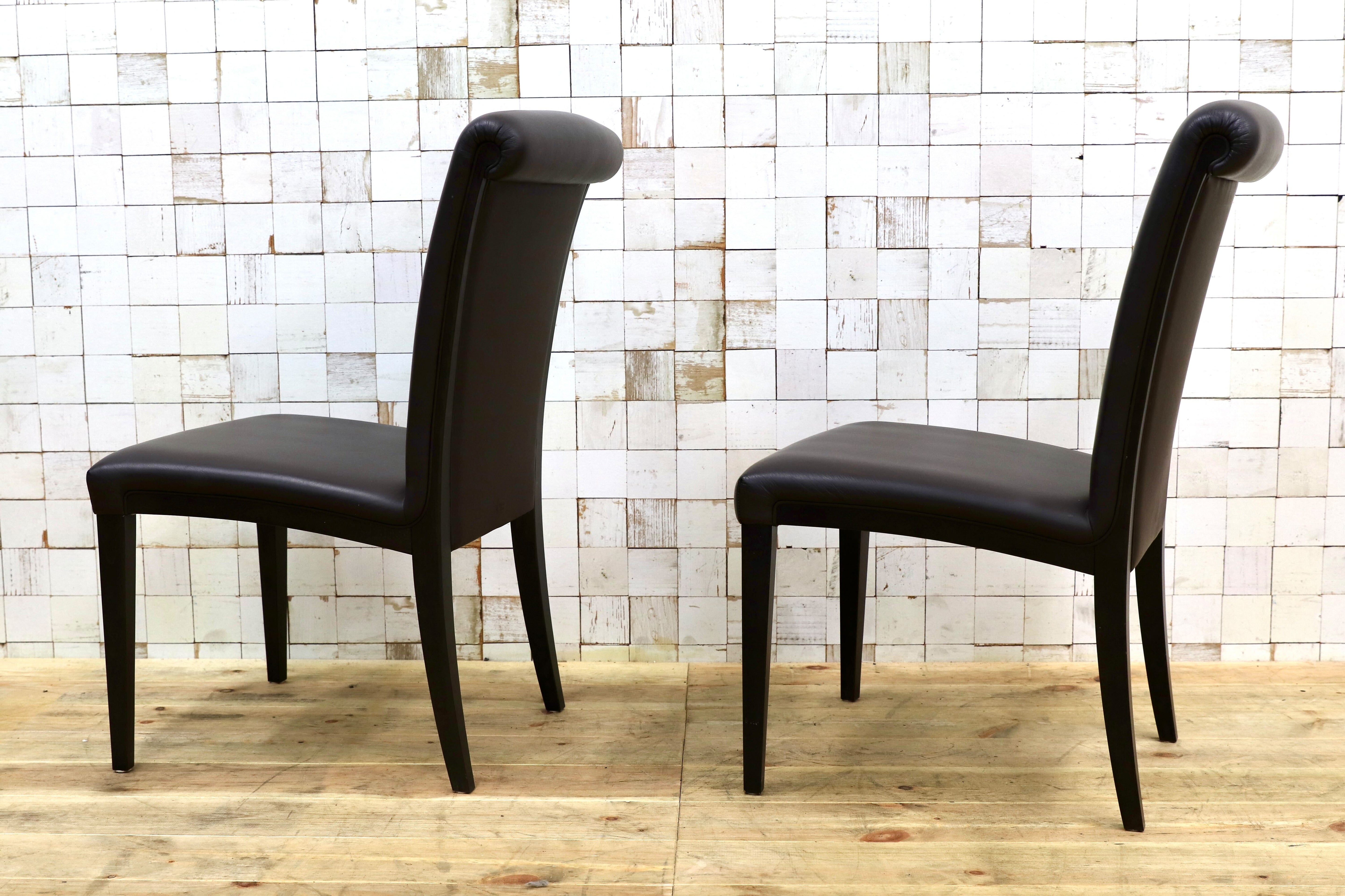 GMIK292○Poltrona Frau / ポルトローナフラウ Vittoria ヴィットリア ダイニングチェア 椅子 本革 IDC大塚家具 2脚セット 定価約42.6万