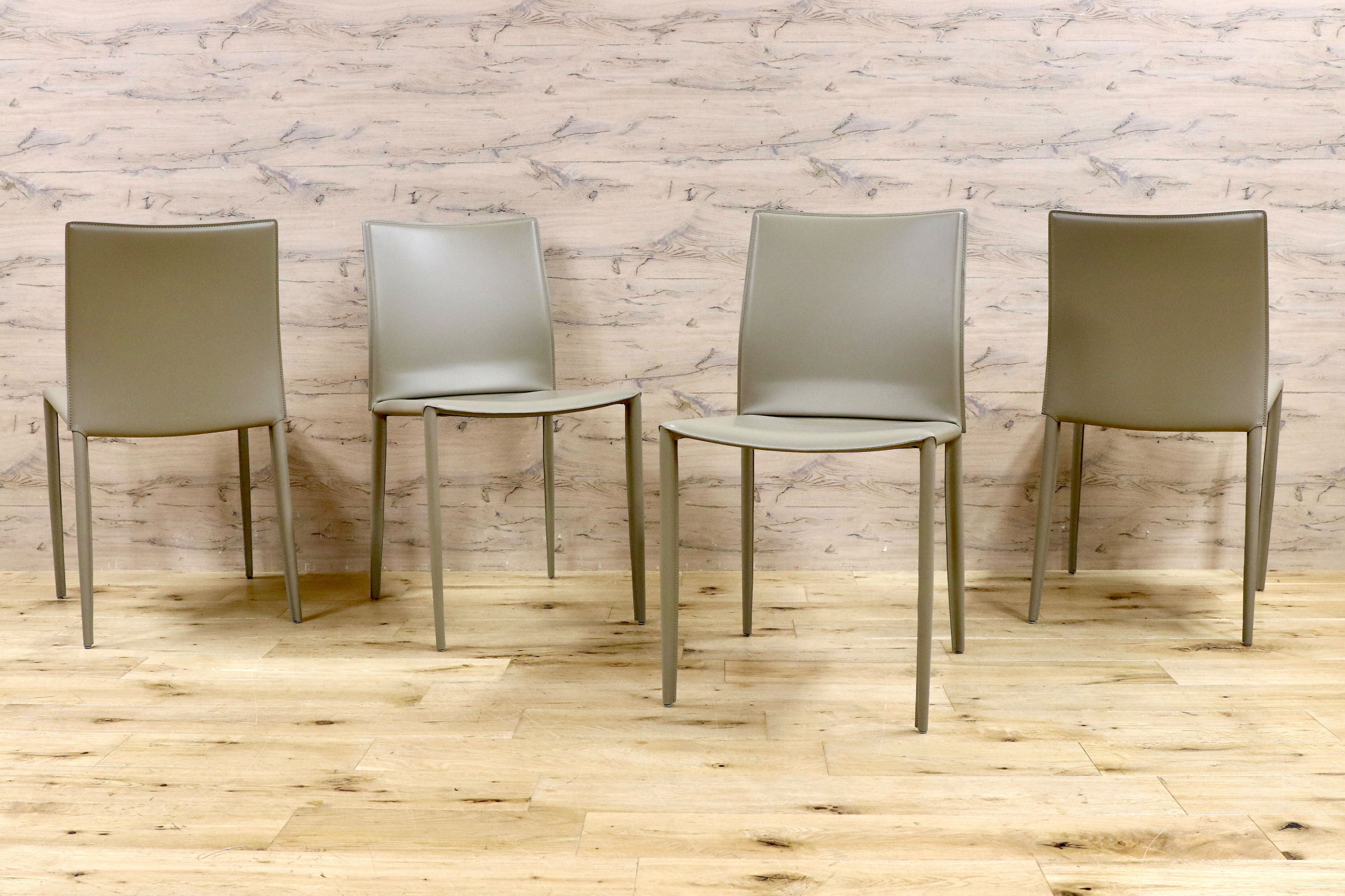 GMHN378A○BONTEMPI / ボンテンピ Linda リンダ ダイニングチェア 椅子 レザー グレー イタリア製 定価55万 モデルルーム展示品