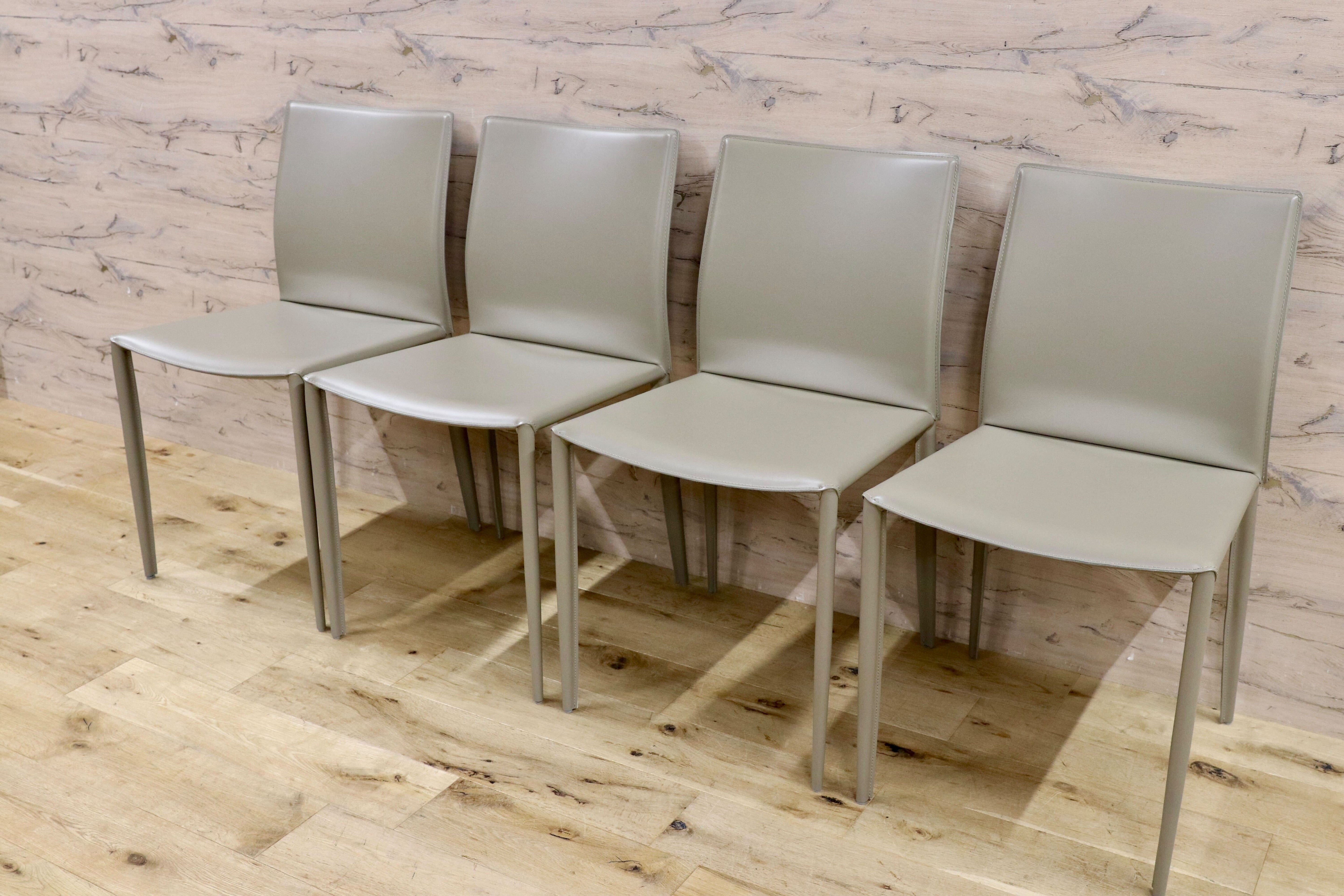 GMHN378A○BONTEMPI / ボンテンピ Linda リンダ ダイニングチェア 椅子 レザー グレー イタリア製 定価55万 モデルルーム展示品