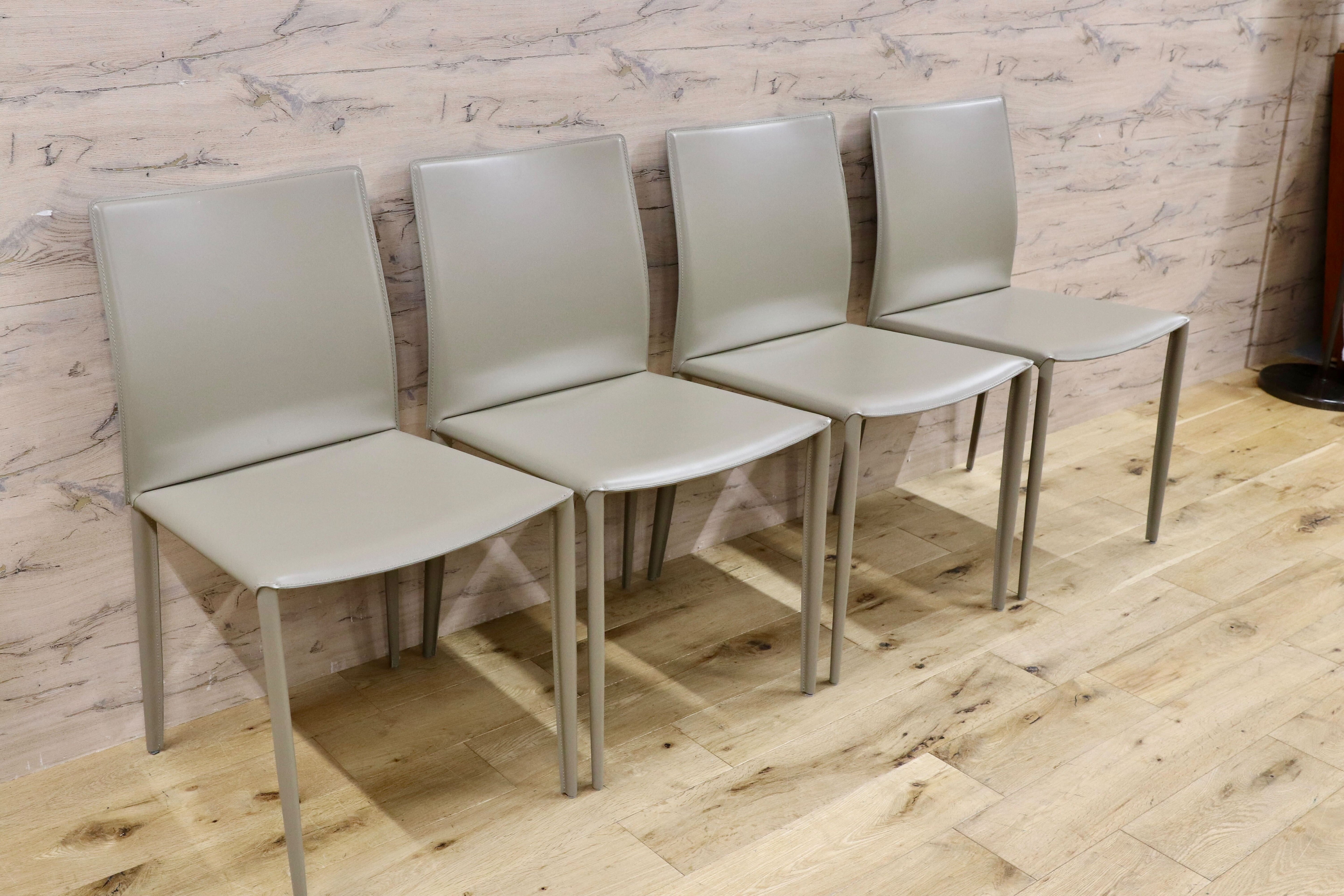 GMHN378A○BONTEMPI / ボンテンピ Linda リンダ ダイニングチェア 椅子 レザー グレー イタリア製 定価55万 モデルルーム展示品