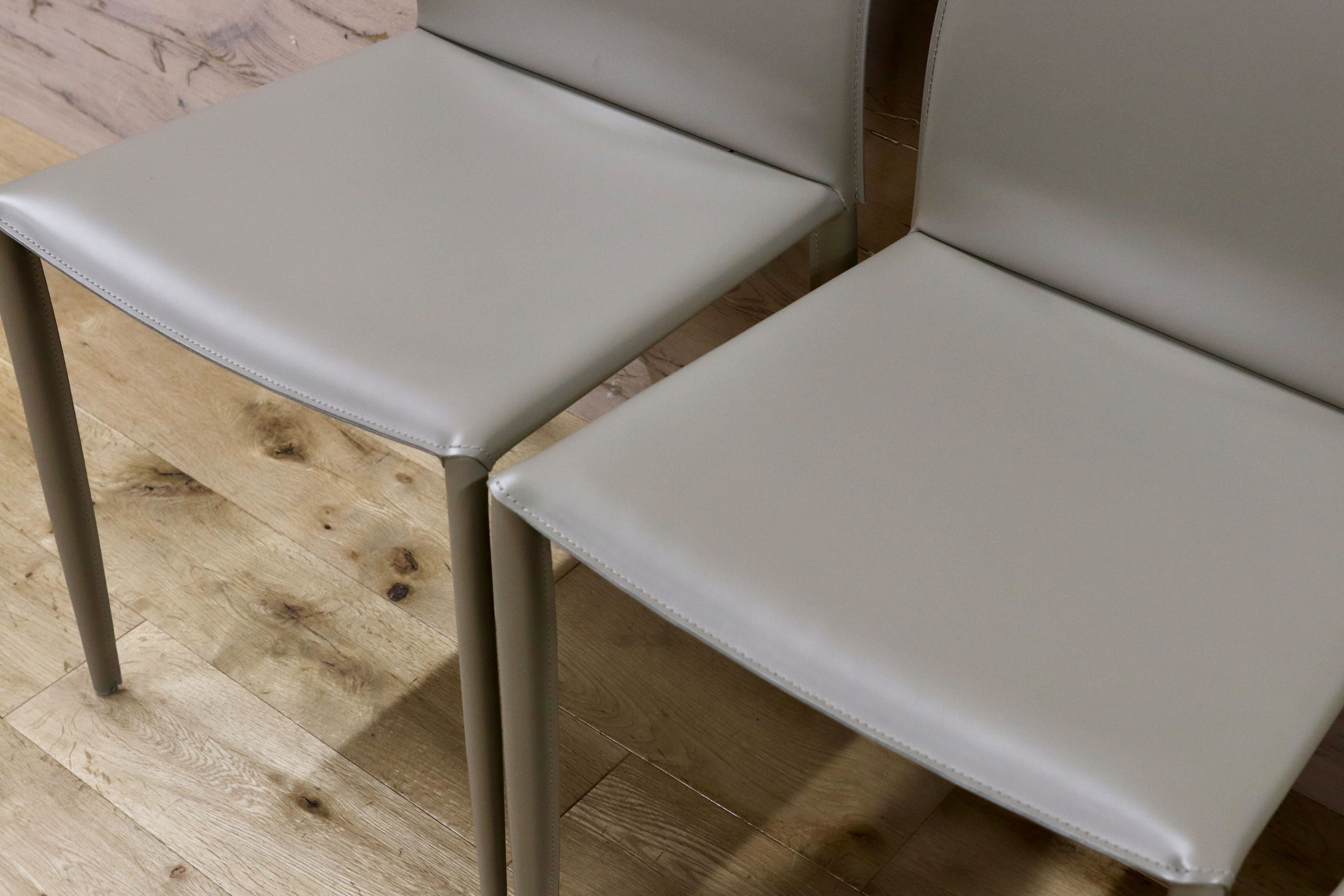 GMHN378A○BONTEMPI / ボンテンピ Linda リンダ ダイニングチェア 椅子 レザー グレー イタリア製 定価55万 モデルルーム展示品