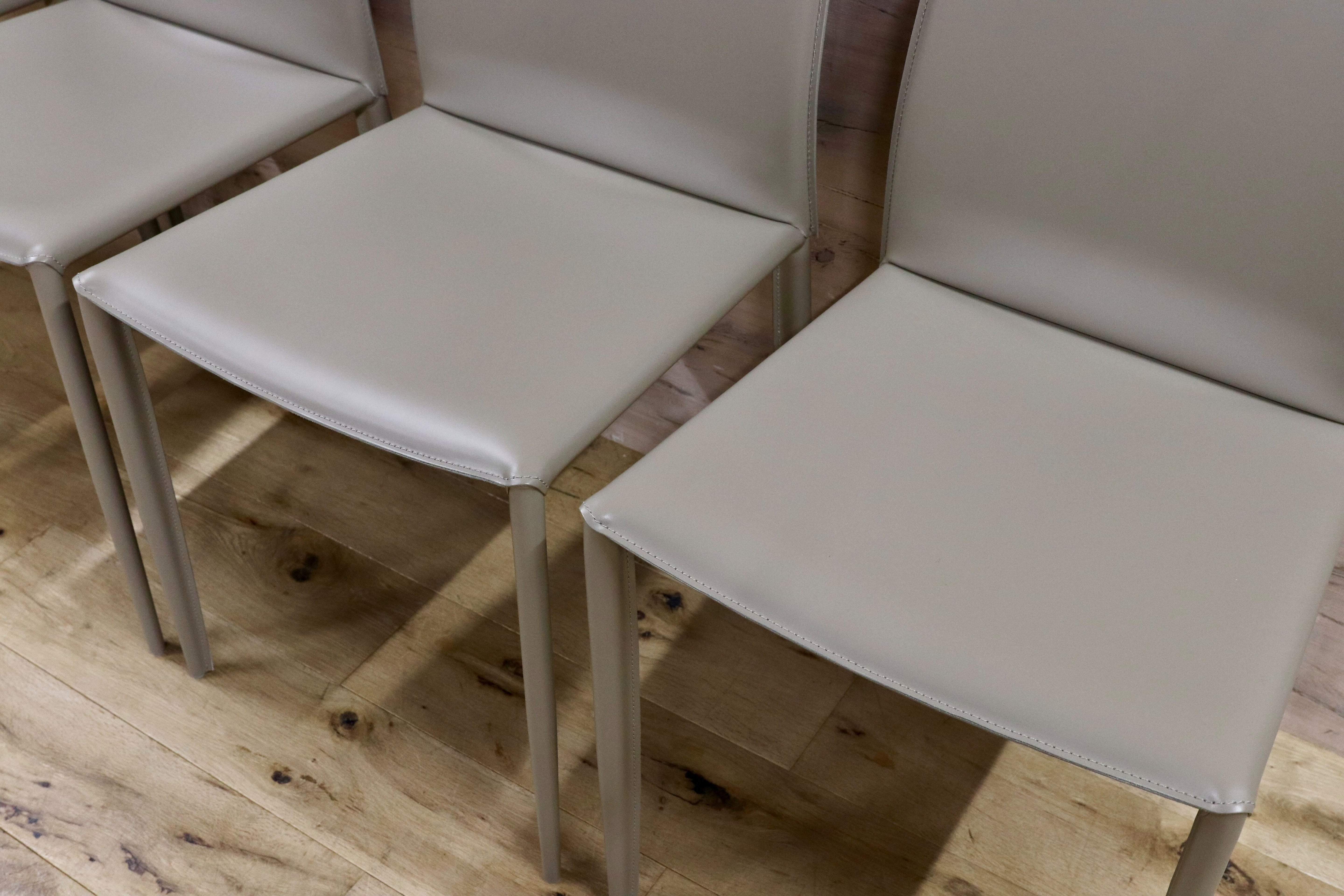 GMHN378A○BONTEMPI / ボンテンピ Linda リンダ ダイニングチェア 椅子 レザー グレー イタリア製 定価55万 モデルルーム展示品