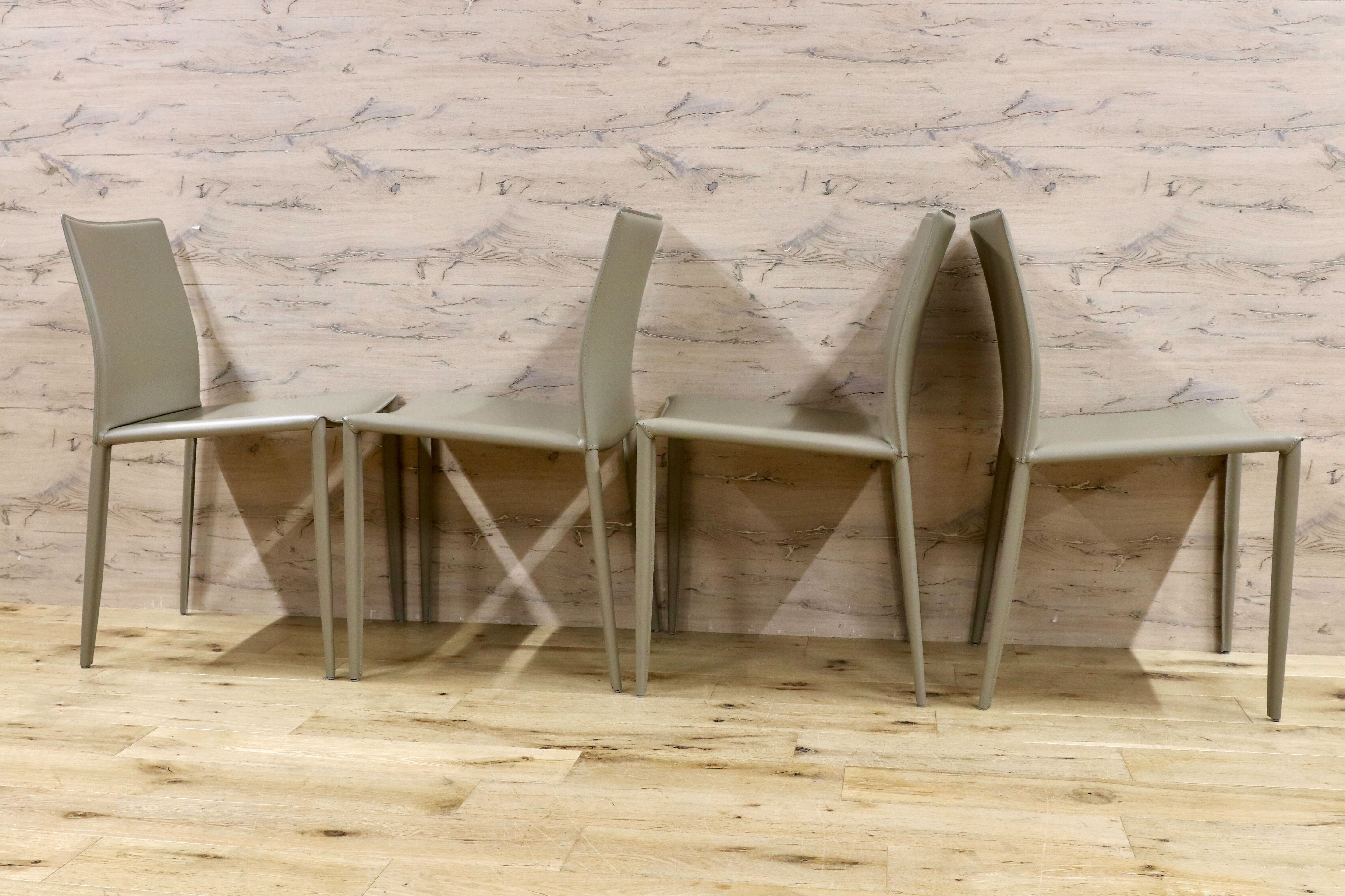 GMHN378A○BONTEMPI / ボンテンピ Linda リンダ ダイニングチェア 椅子 レザー グレー イタリア製 定価55万 モデルルーム展示品