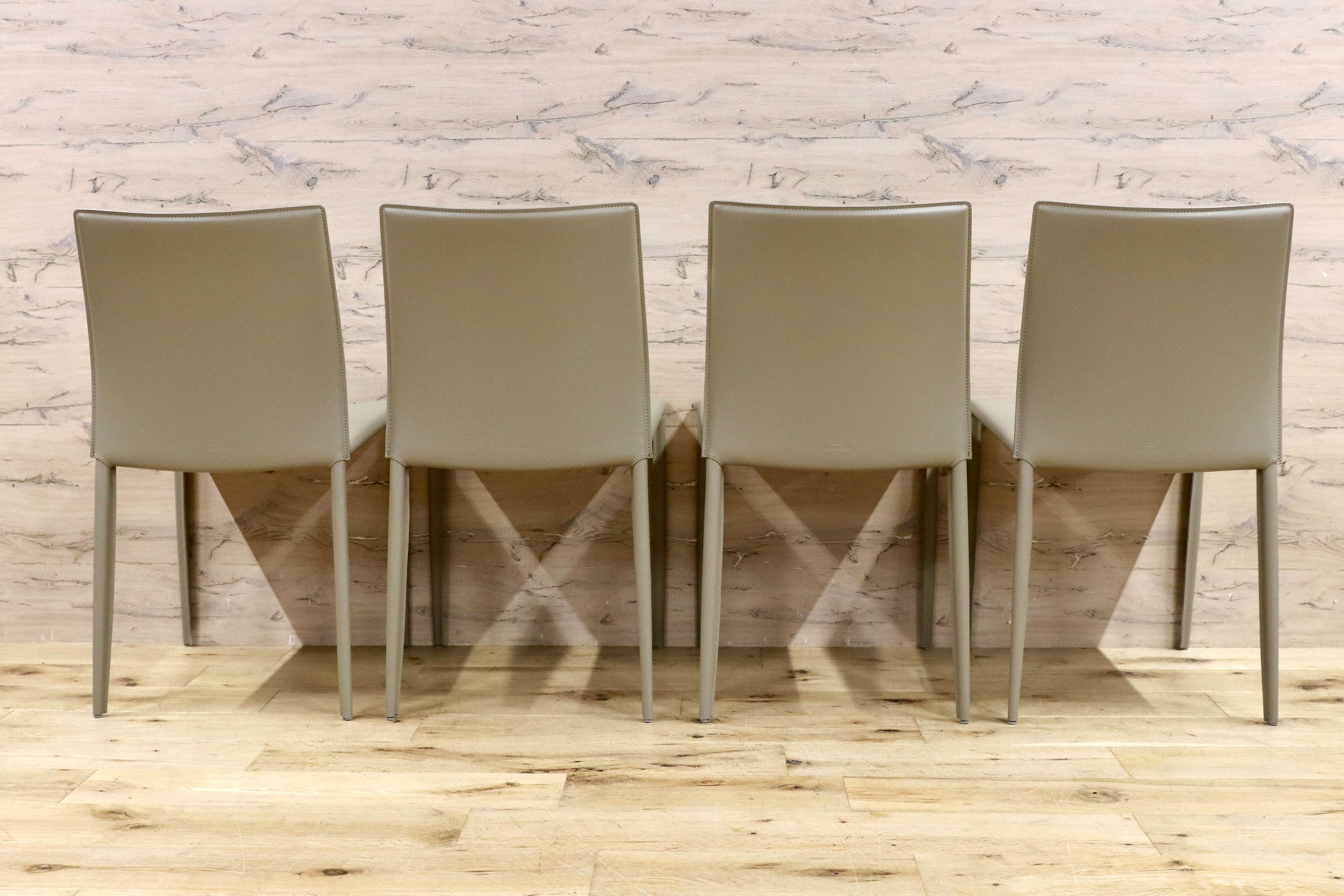 GMHN378A○BONTEMPI / ボンテンピ Linda リンダ ダイニングチェア 椅子 レザー グレー イタリア製 定価55万 モデルルーム展示品