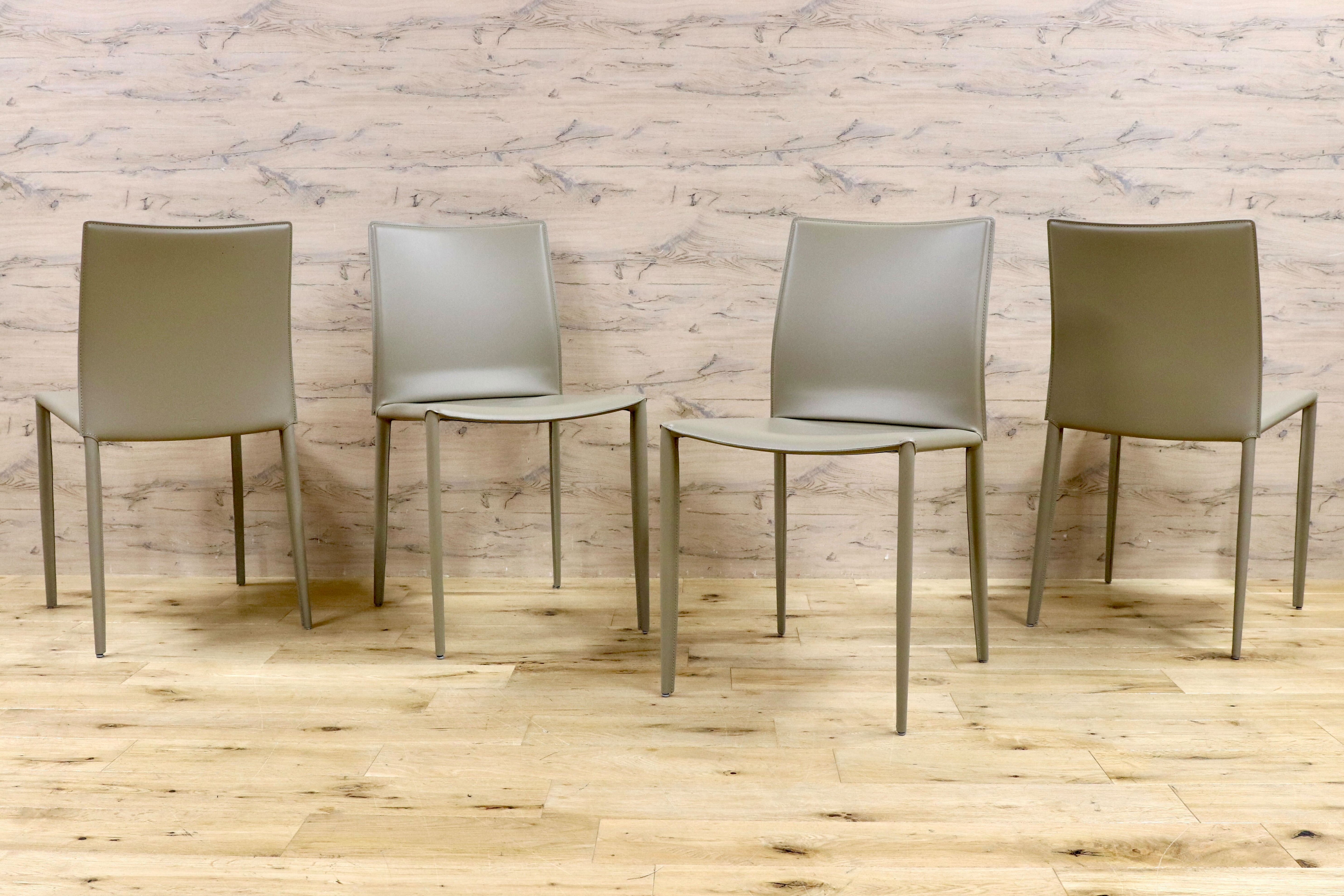 GMHN378B○BONTEMPI / ボンテンピ Linda リンダ ダイニングチェア 椅子 レザー グレー イタリア製 定価55万 モデルルーム展示品