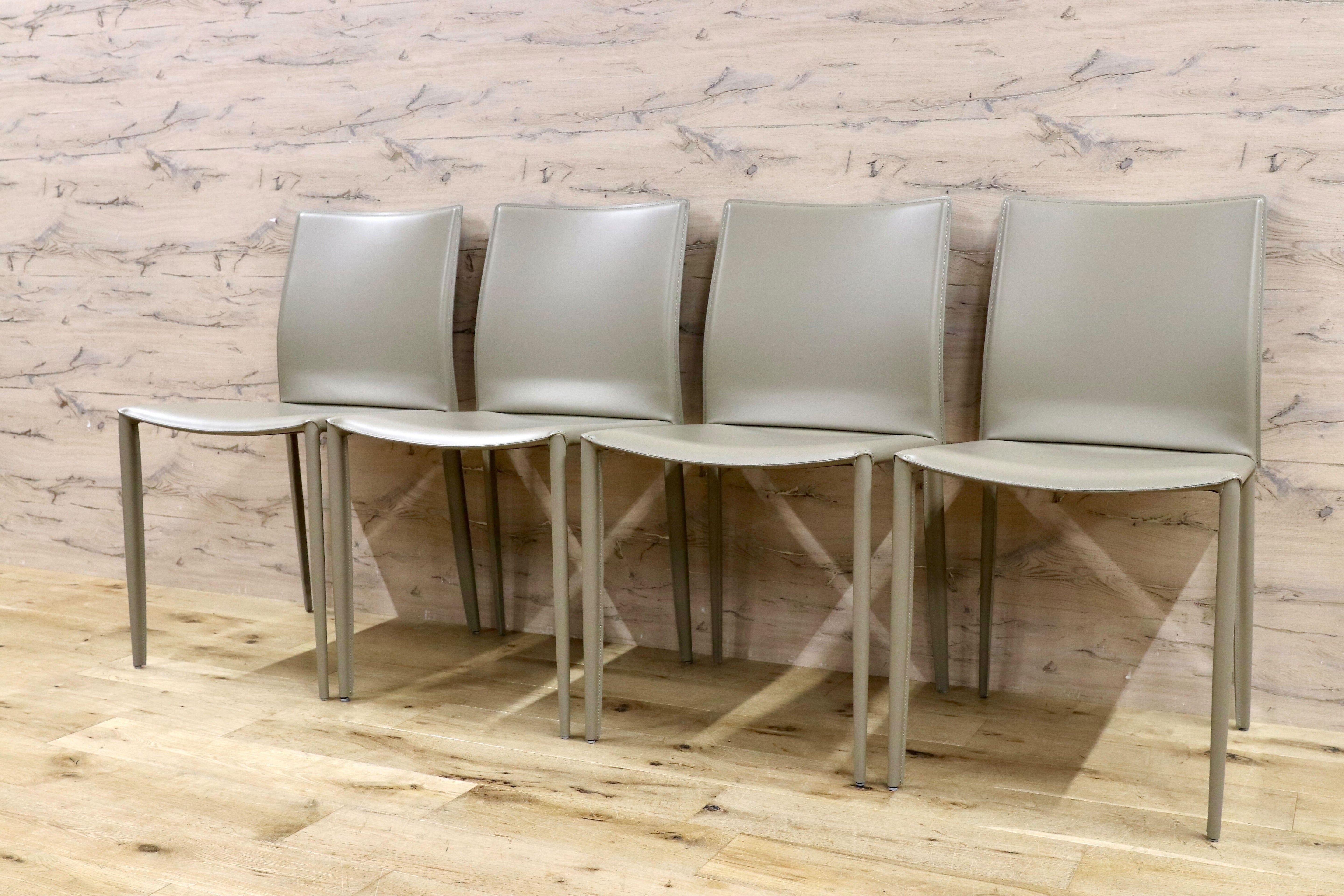 GMHN378B○BONTEMPI / ボンテンピ Linda リンダ ダイニングチェア 椅子 レザー グレー イタリア製 定価55万 モデルルーム展示品