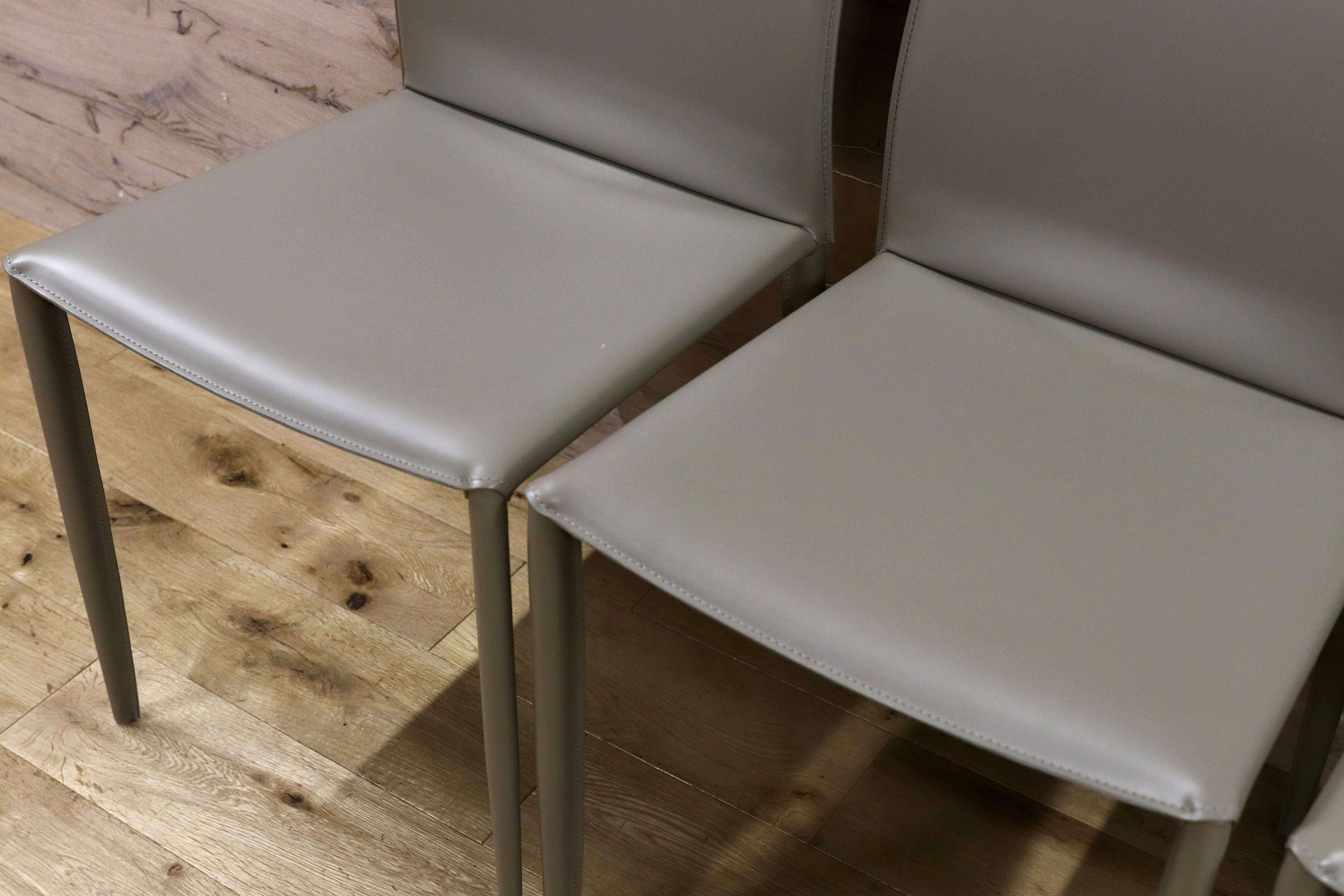 GMHN378B○BONTEMPI / ボンテンピ Linda リンダ ダイニングチェア 椅子 レザー グレー イタリア製 定価55万 モデルルーム展示品