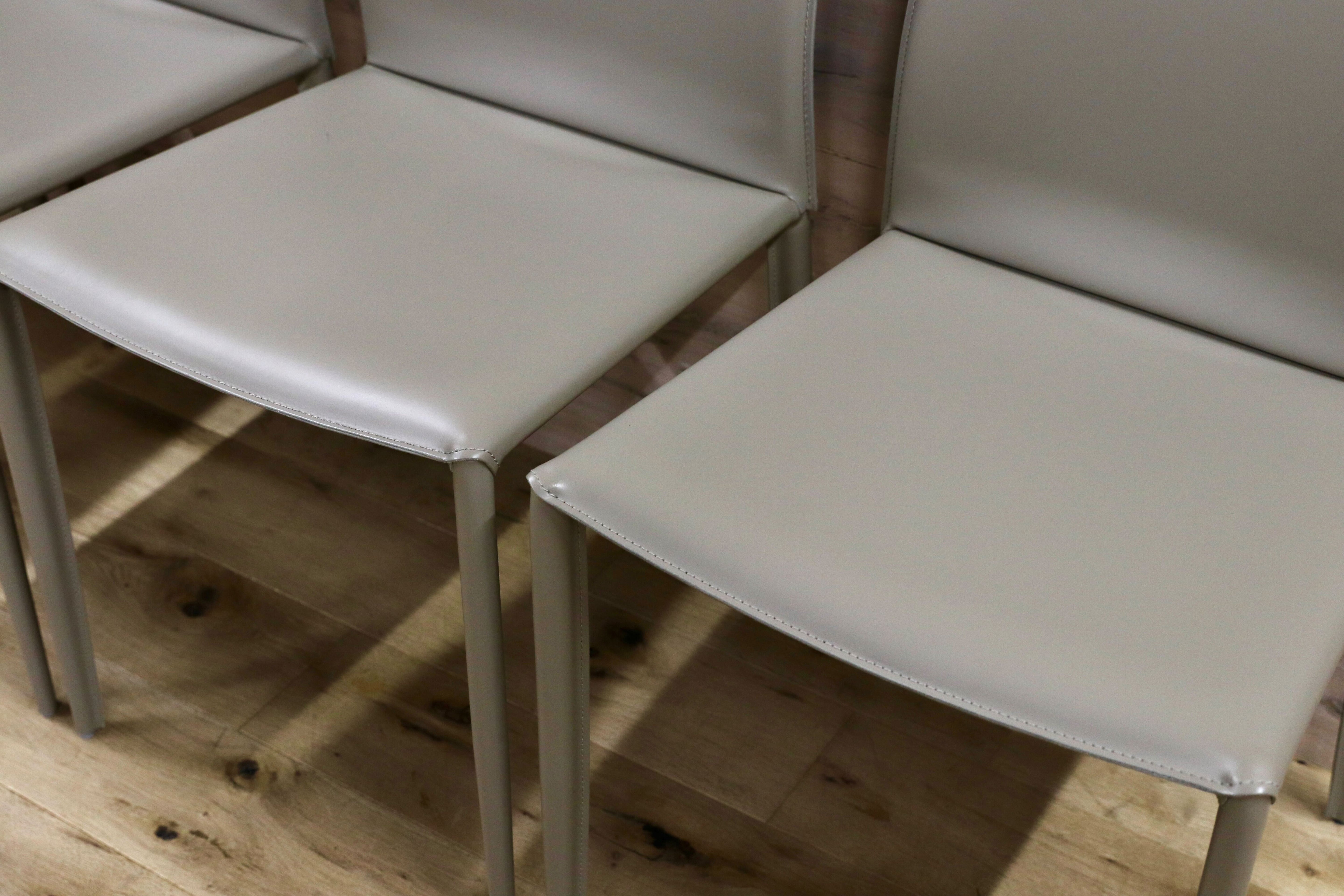 GMHN378B○BONTEMPI / ボンテンピ Linda リンダ ダイニングチェア 椅子 レザー グレー イタリア製 定価55万 モデルルーム展示品