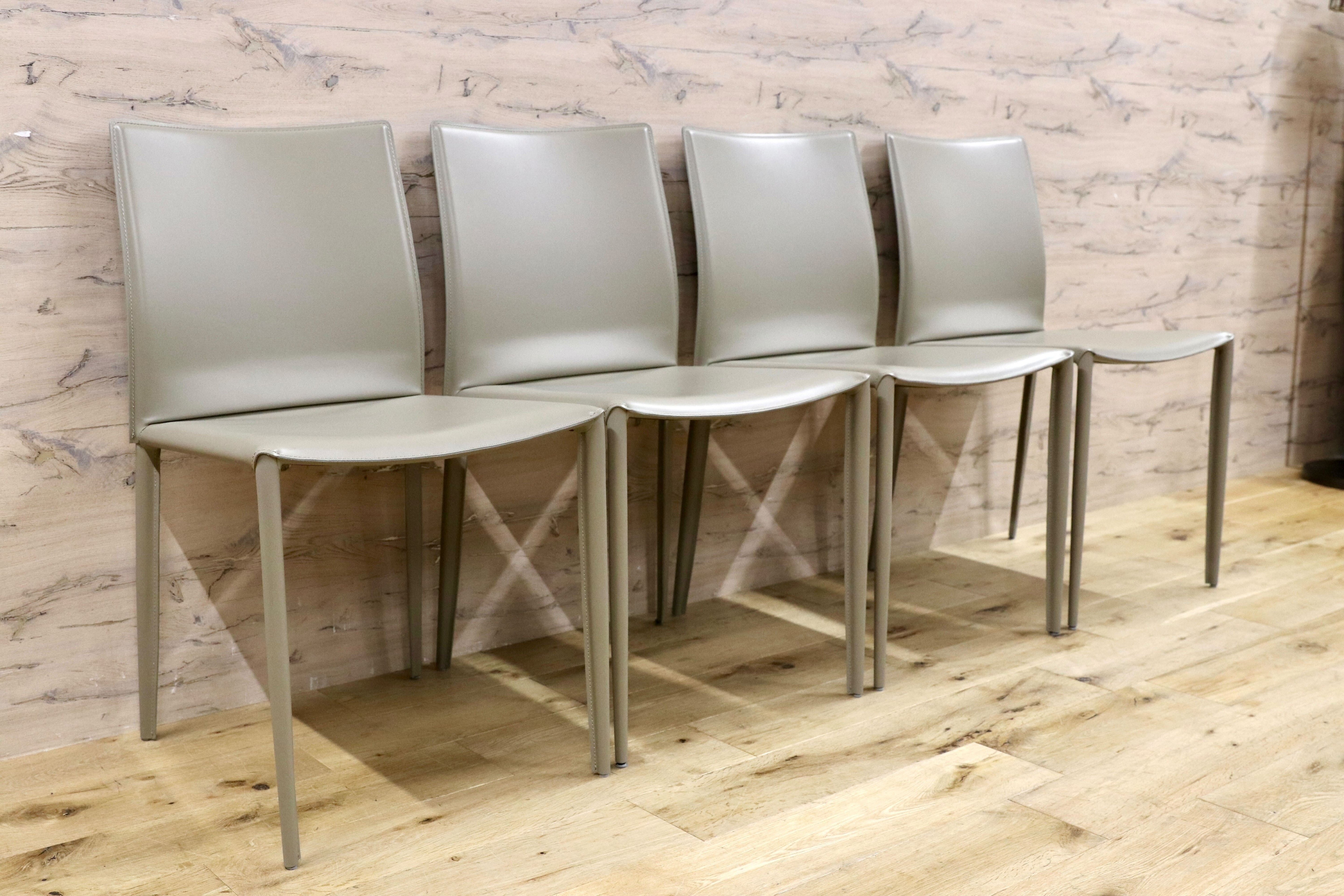 GMHN378B○BONTEMPI / ボンテンピ Linda リンダ ダイニングチェア 椅子 レザー グレー イタリア製 定価55万 モデルルーム展示品