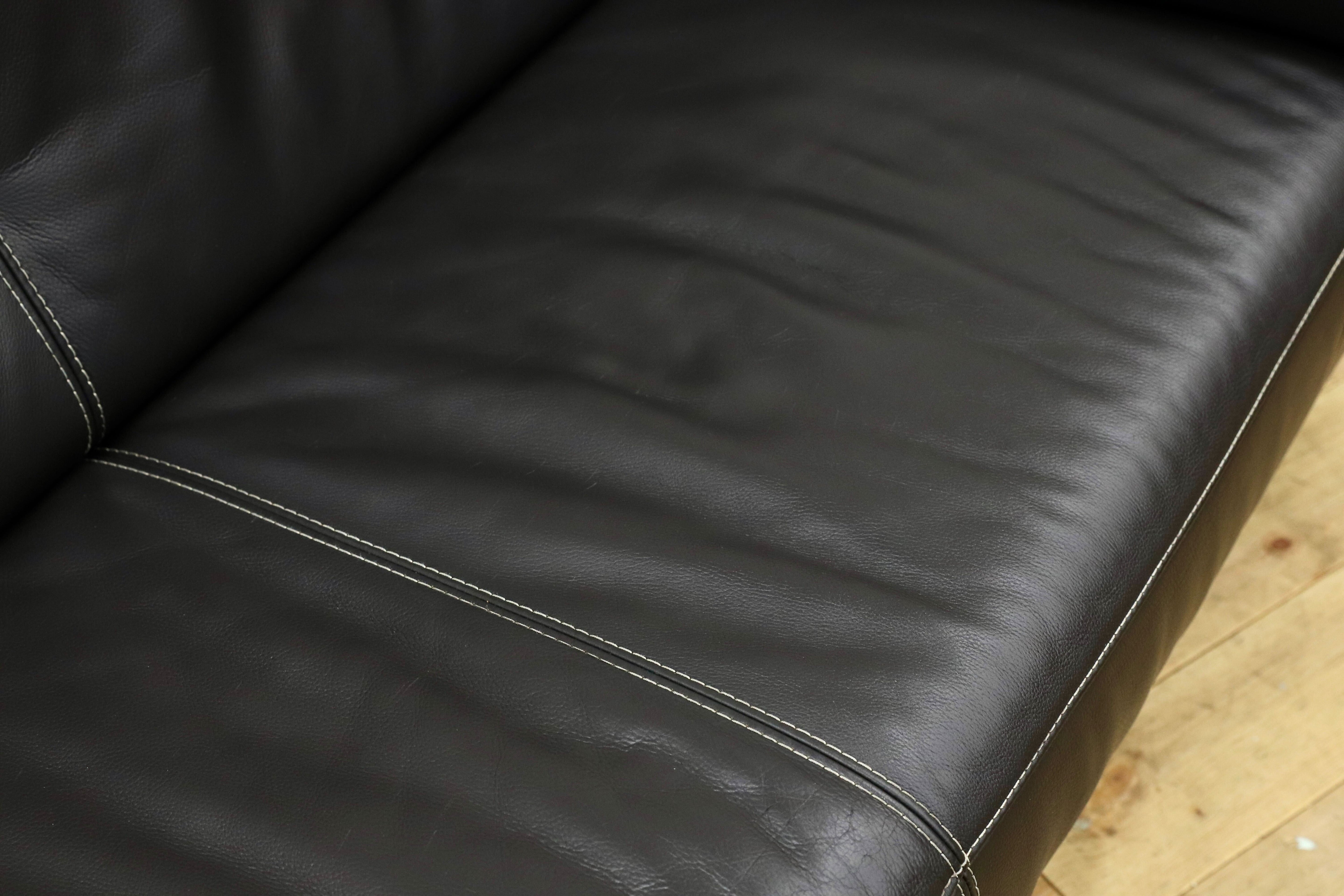 GMIH361○ROSALINE ドイツ製 2人掛けワイドソファ ラブソファ ブラック 総本革 モダン スタイリッシュ 約36万 検)ギャラリーエム