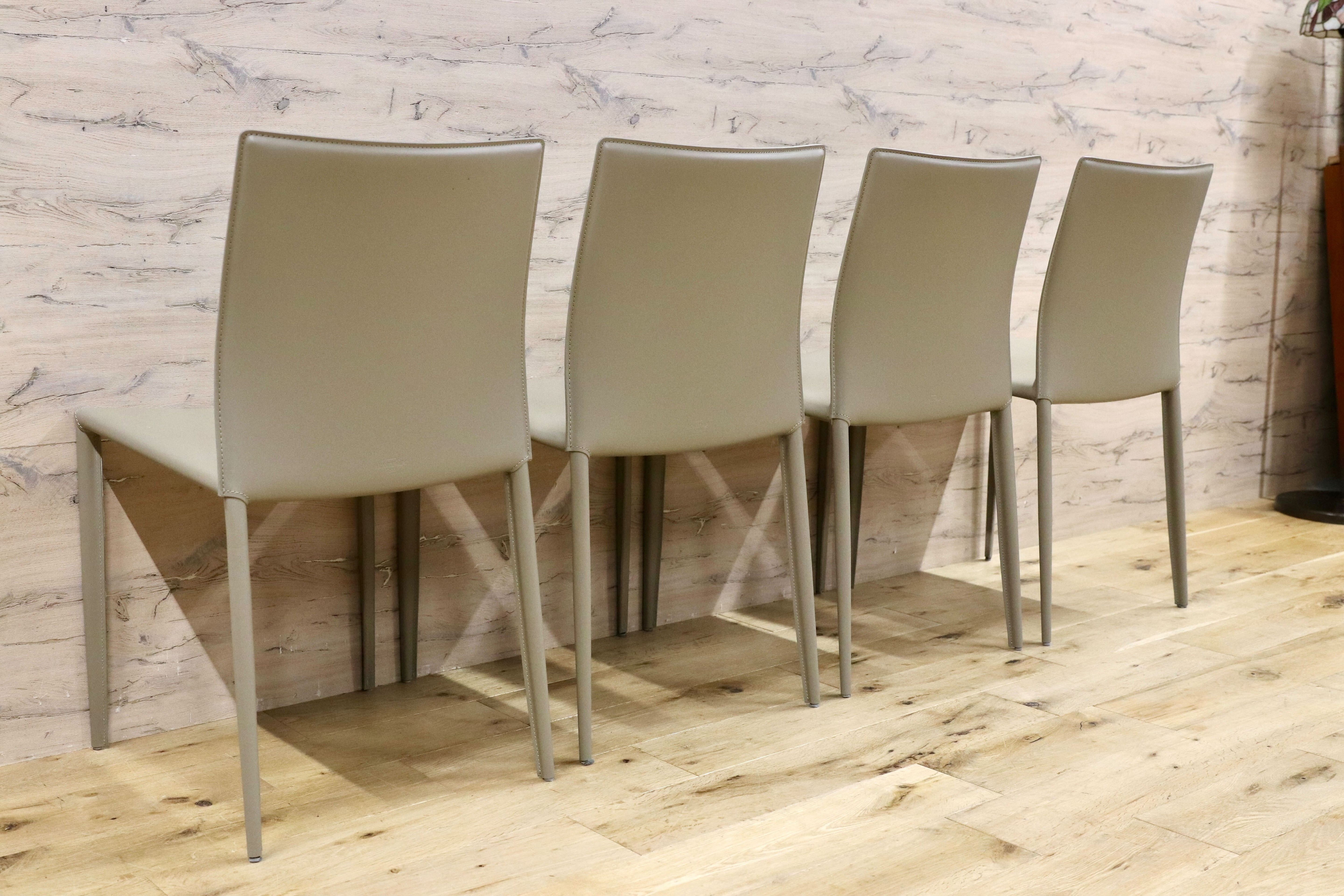 GMHN378B○BONTEMPI / ボンテンピ Linda リンダ ダイニングチェア 椅子 レザー グレー イタリア製 定価55万 モデルルーム展示品