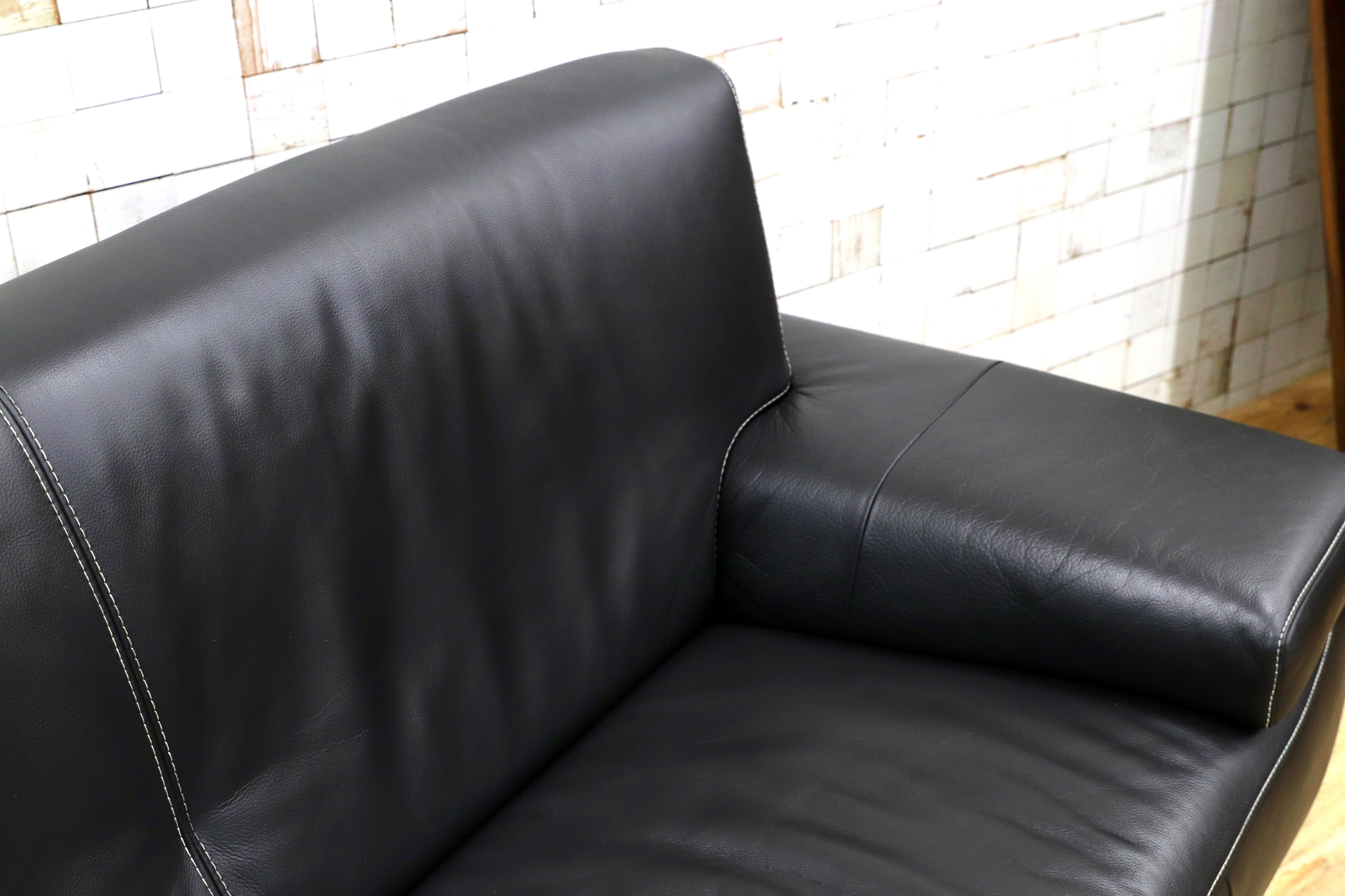 GMIH361○ROSALINE ドイツ製 2人掛けワイドソファ ラブソファ ブラック 総本革 モダン スタイリッシュ 約36万 検)ギャラリーエム