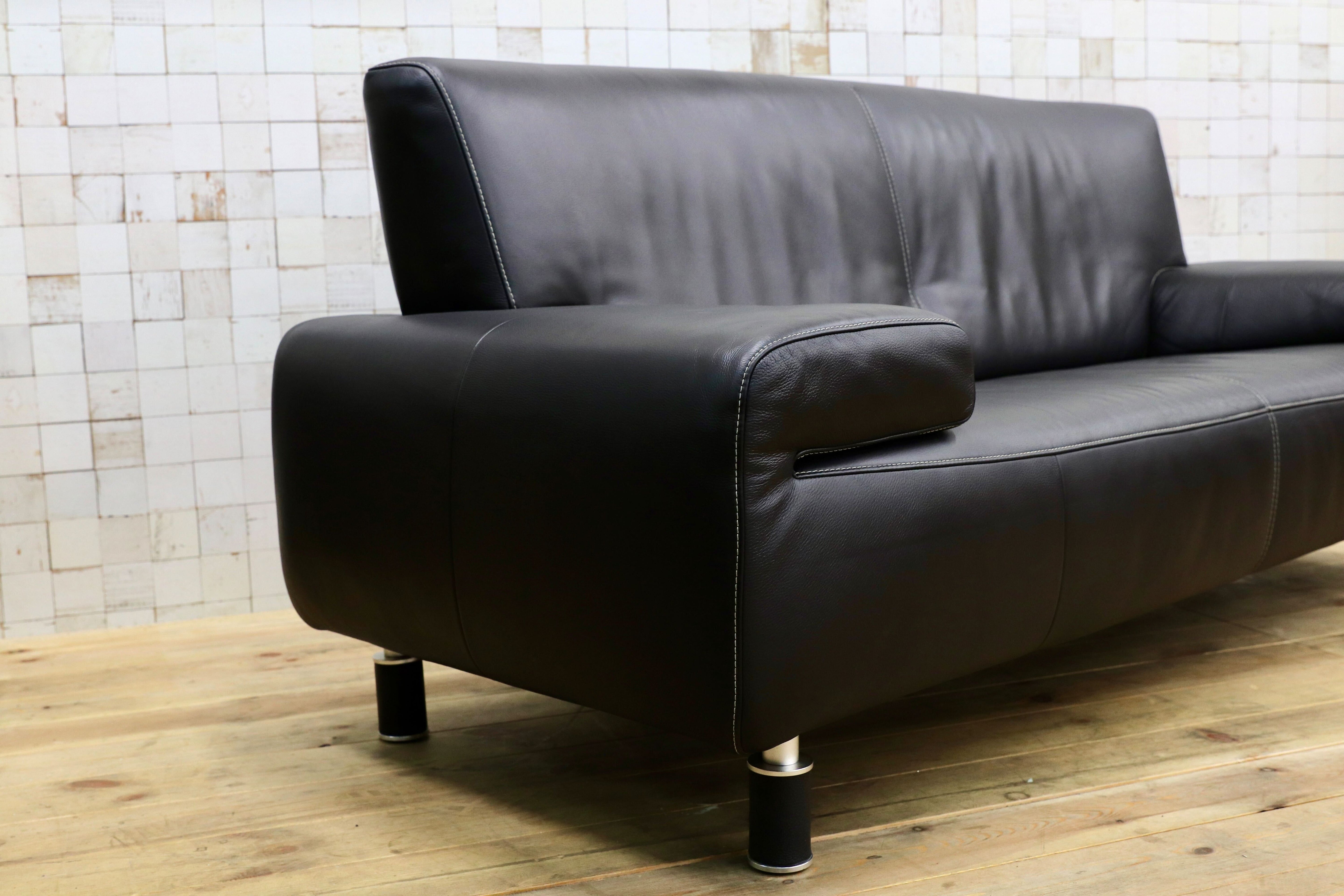 GMIH361○ROSALINE ドイツ製 2人掛けワイドソファ ラブソファ ブラック 総本革 モダン スタイリッシュ 約36万 検)ギャラリーエム