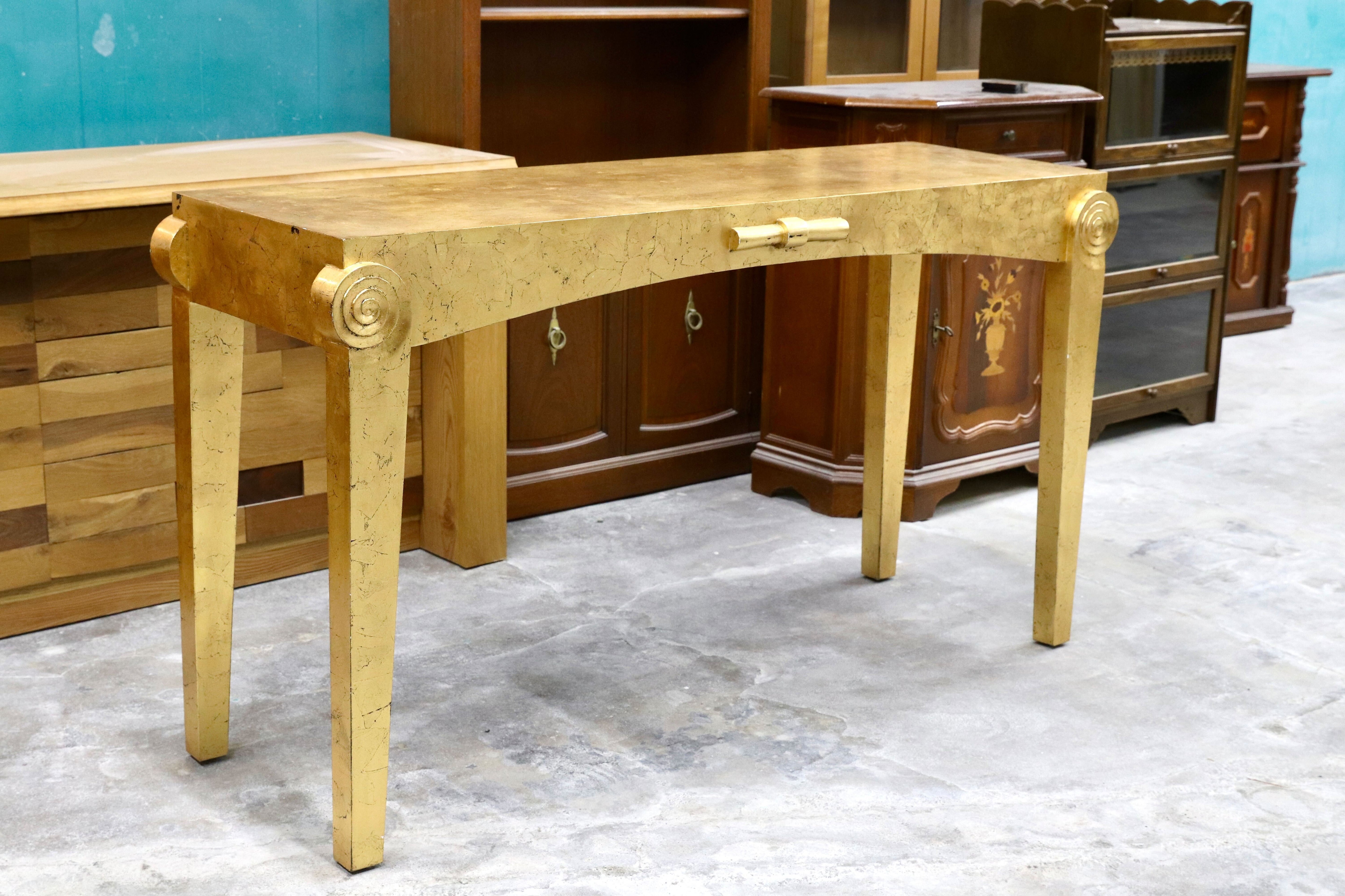 GMHN357○ゴールド クラシック エレガント コンソール テーブル 飾り台 店舗什器 検)スペイン マリネール