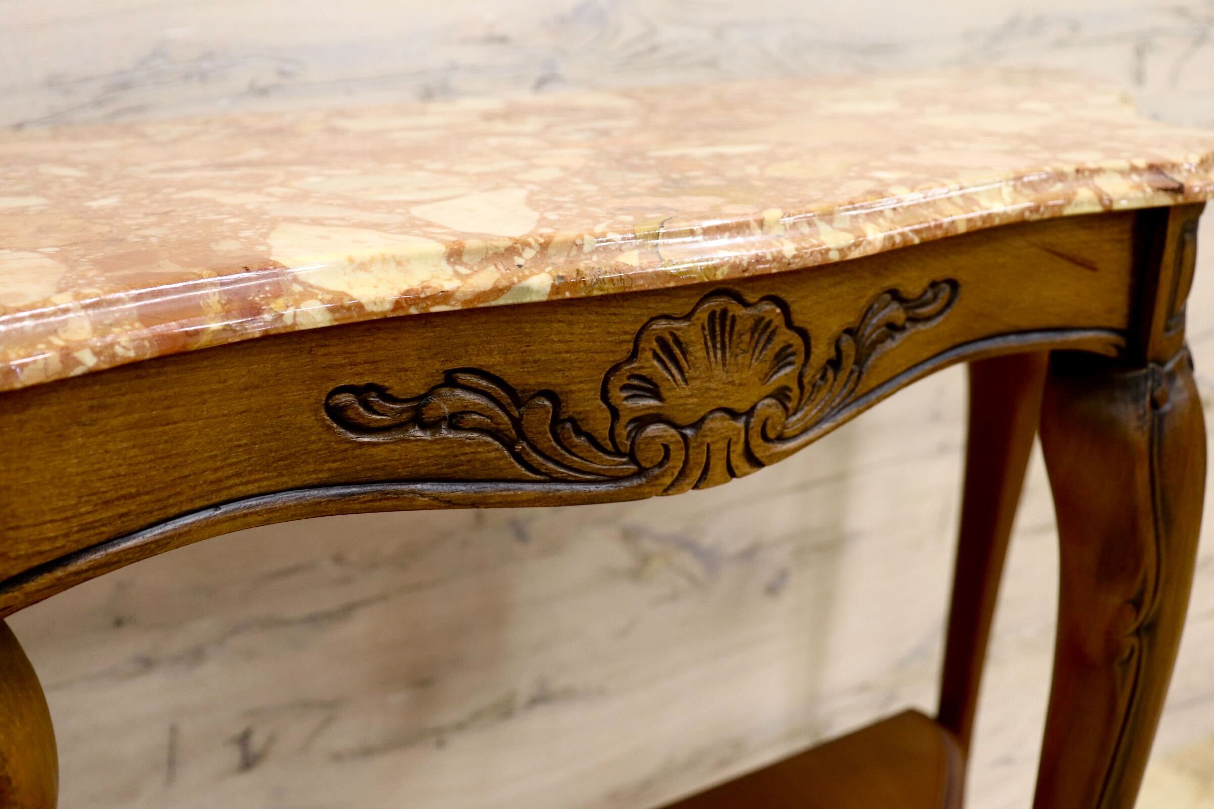 GMIH145○イタリア製 コンソールテーブル サイドテーブル クラシック アンティーク調 飾り台 花台 猫脚 天板大理石