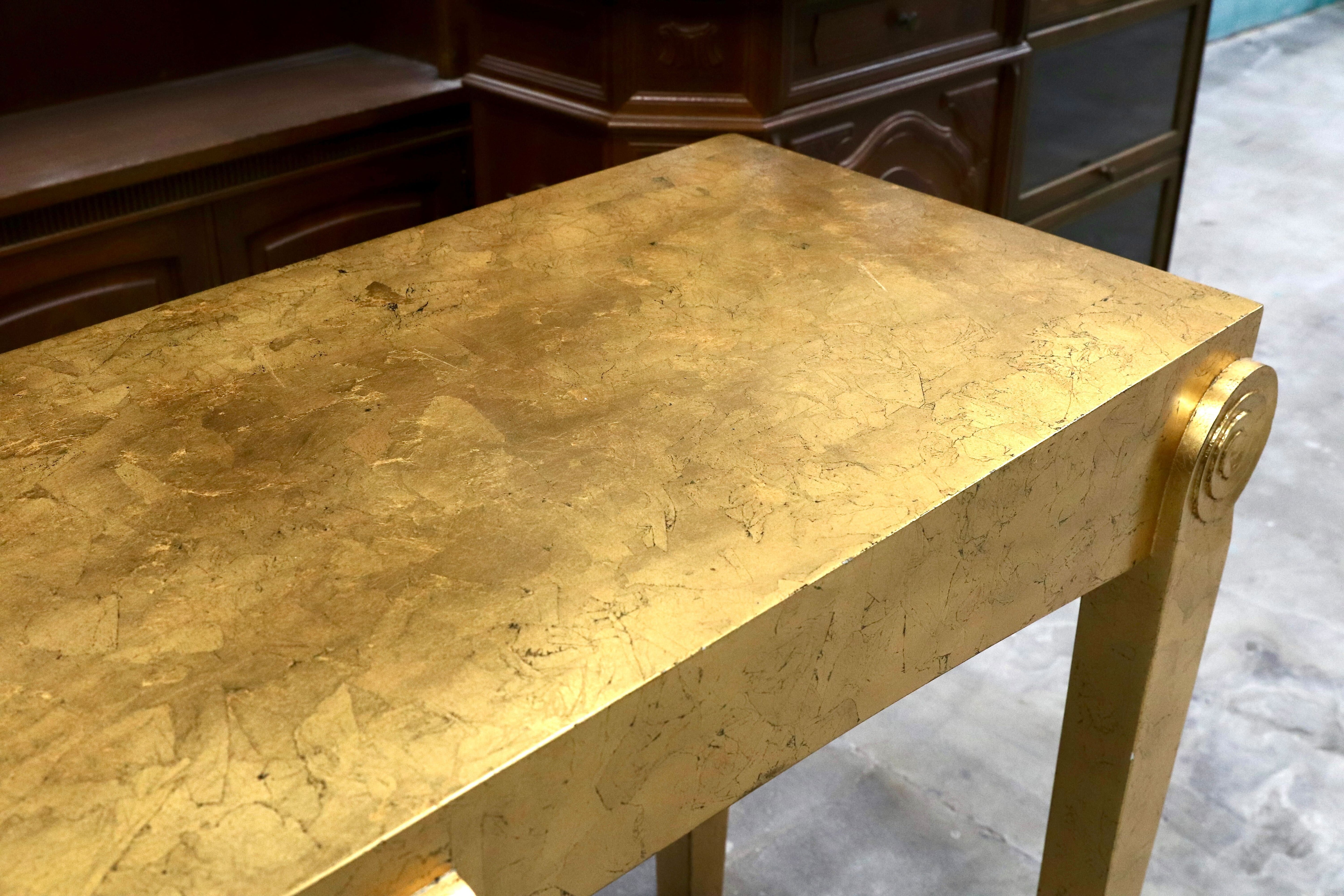 GMHN357○ゴールド クラシック エレガント コンソール テーブル 飾り台 店舗什器 検)スペイン マリネール