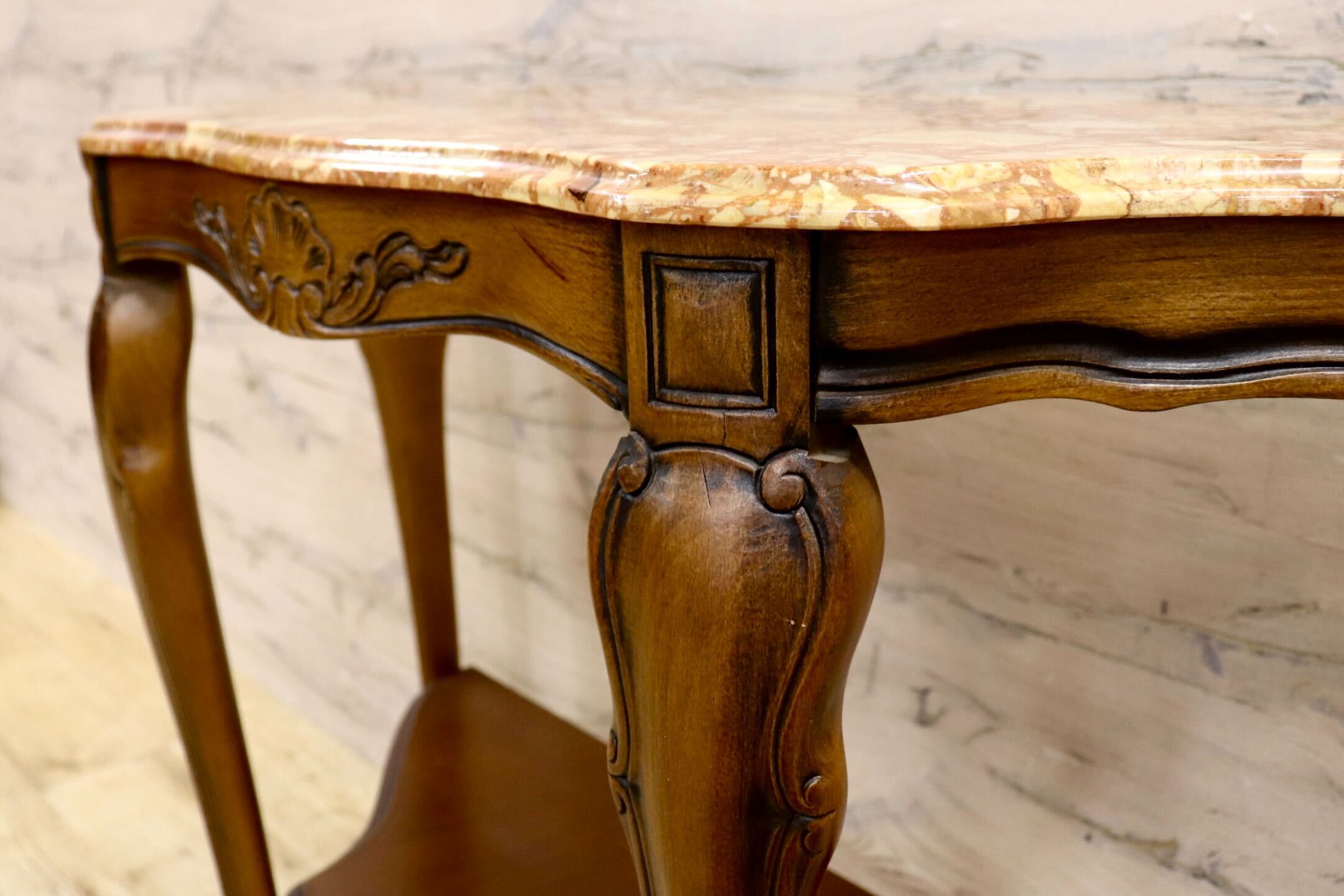 GMIH145○イタリア製 コンソールテーブル サイドテーブル クラシック アンティーク調 飾り台 花台 猫脚 天板大理石