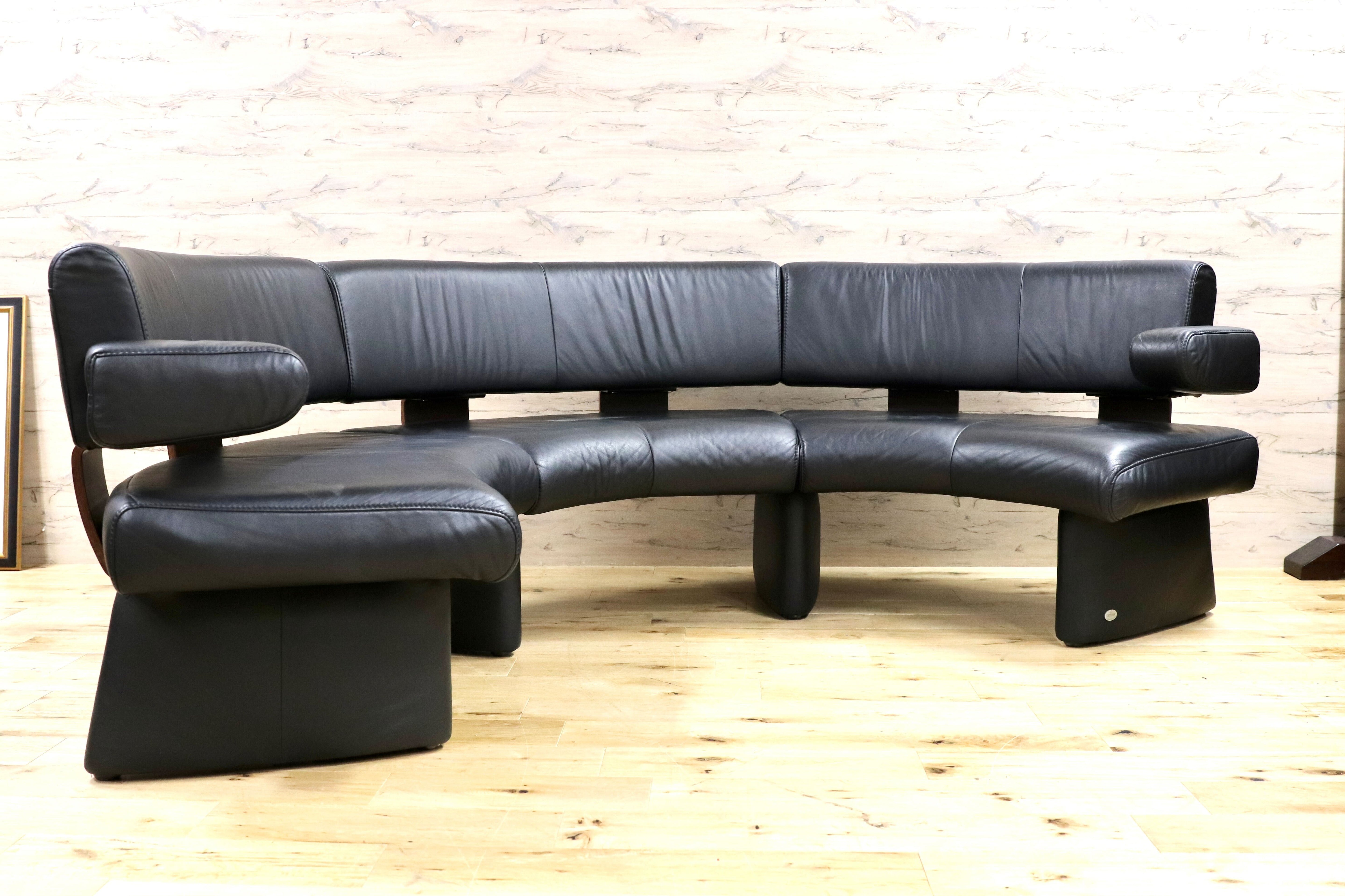 GMGF100○himolla / ヒモラ model.1300 ベンチソファ リビングソファ トリプルソファ 黒本革 ドイツ IDC大塚家具 最高級 約80万※発送不可