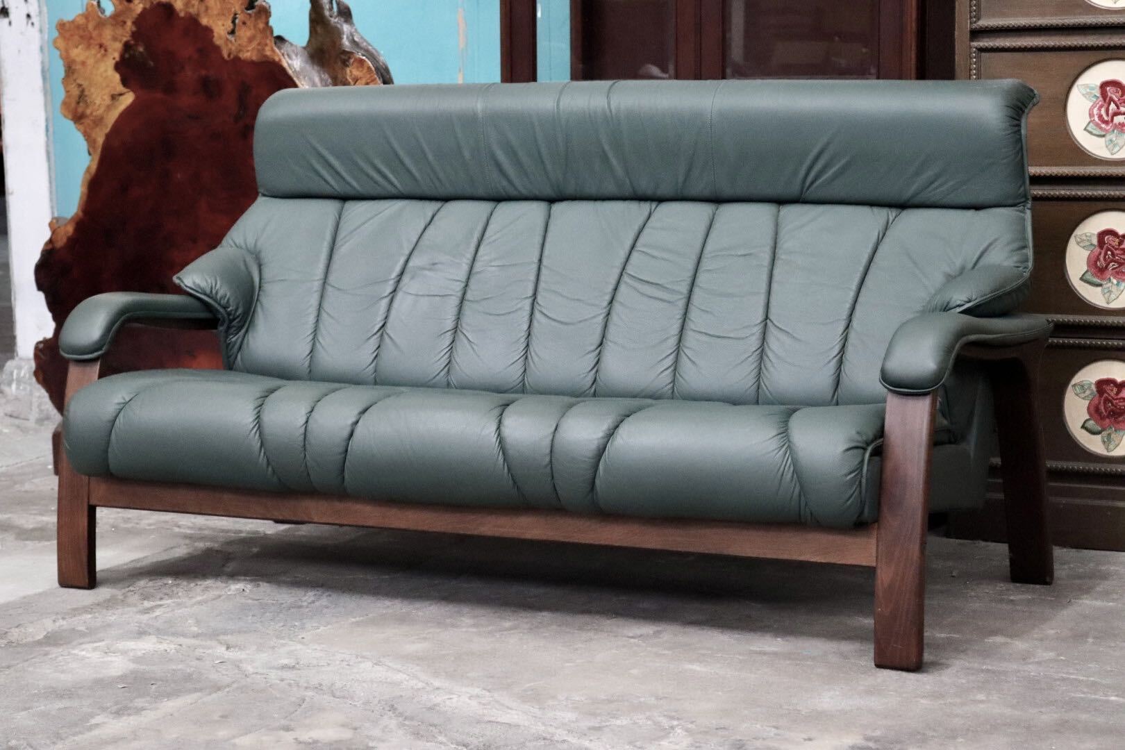 GMJK130A○冨士ファニチア / FUJI FURNITURE 3人掛けソファ トリプルソファ ハイバック 椅子 チェア 本革 曲木 ヴィンテージ 国産家具