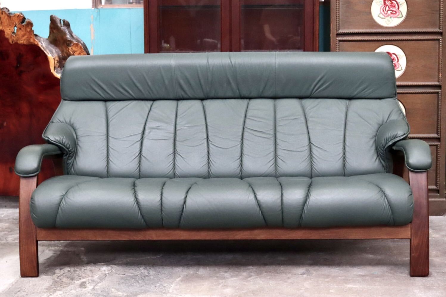 GMJK130A○冨士ファニチア / FUJI FURNITURE 3人掛けソファ トリプルソファ ハイバック 椅子 チェア 本革 曲木 ヴィンテージ 国産家具
