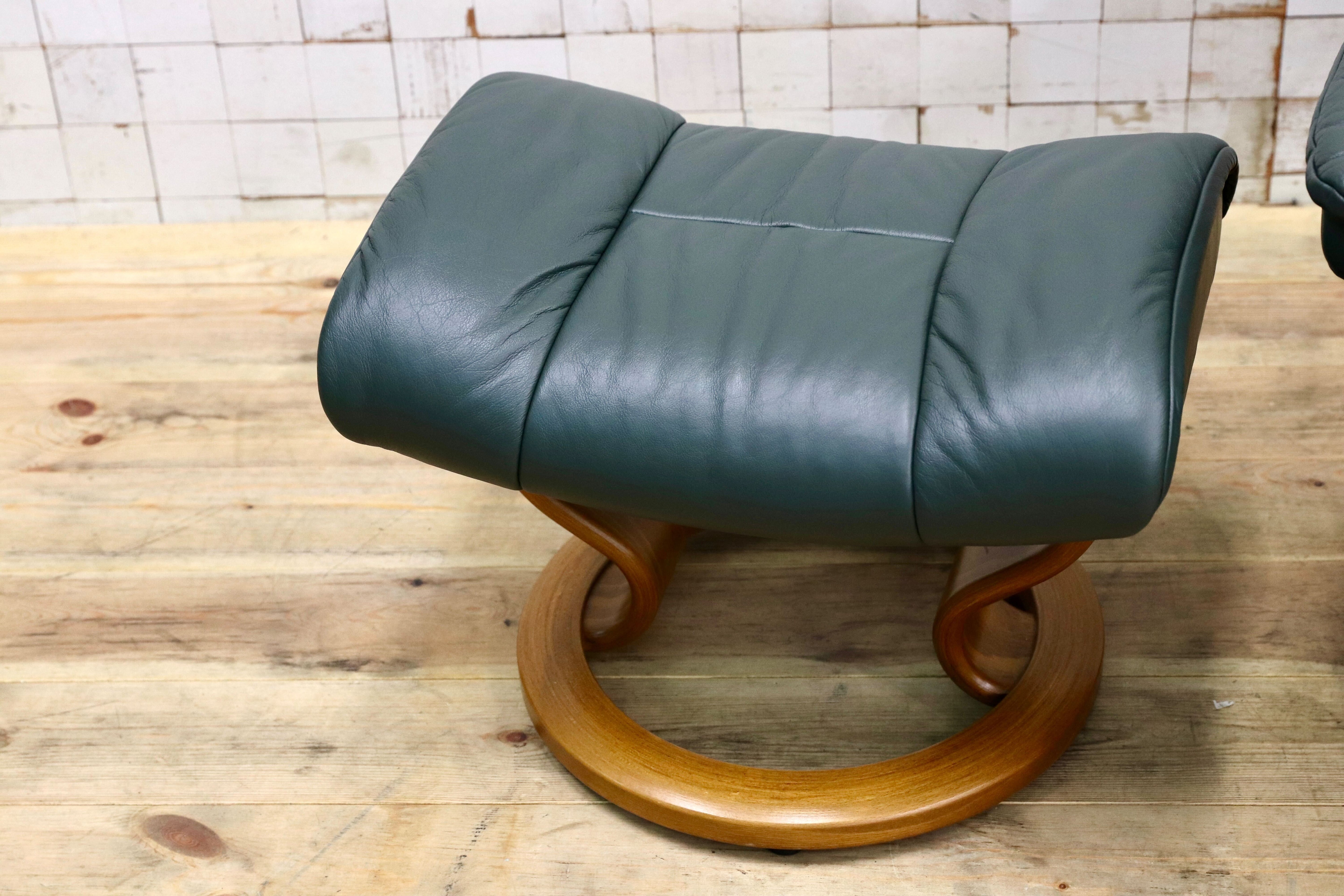 GMIH358○EKORNES / エコーネス ストレスレスレノ Reno リクライニングチェア シングルソファ 1人掛けソファ 緑 本革 北欧 ノルウェー
