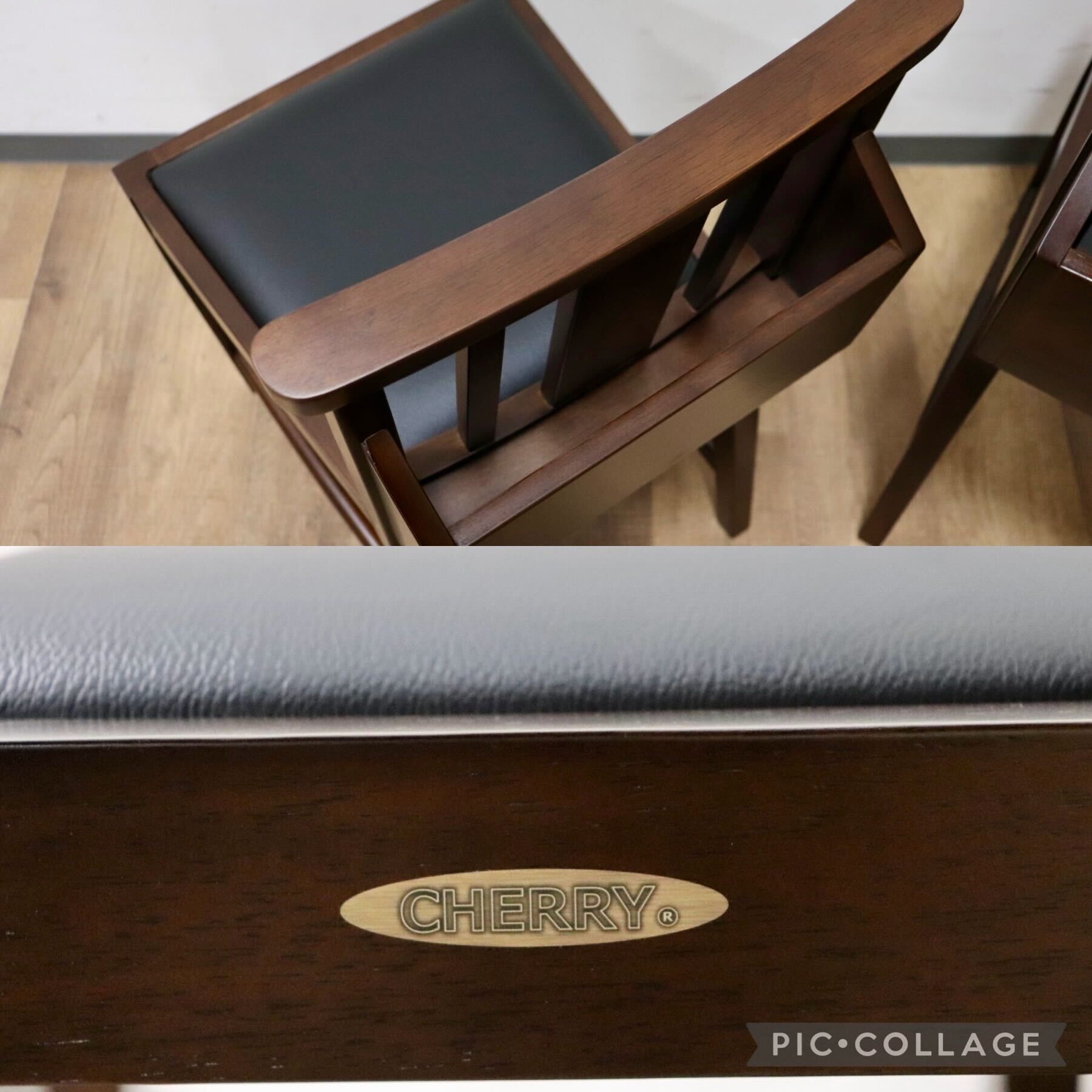 GMGN342I○CHERRY FURNITURE / 桜屋工業 ダイニングチェア チャーチチェア マガジンラック 合皮 ダークブラウン 2脚セット モダン 未使用品