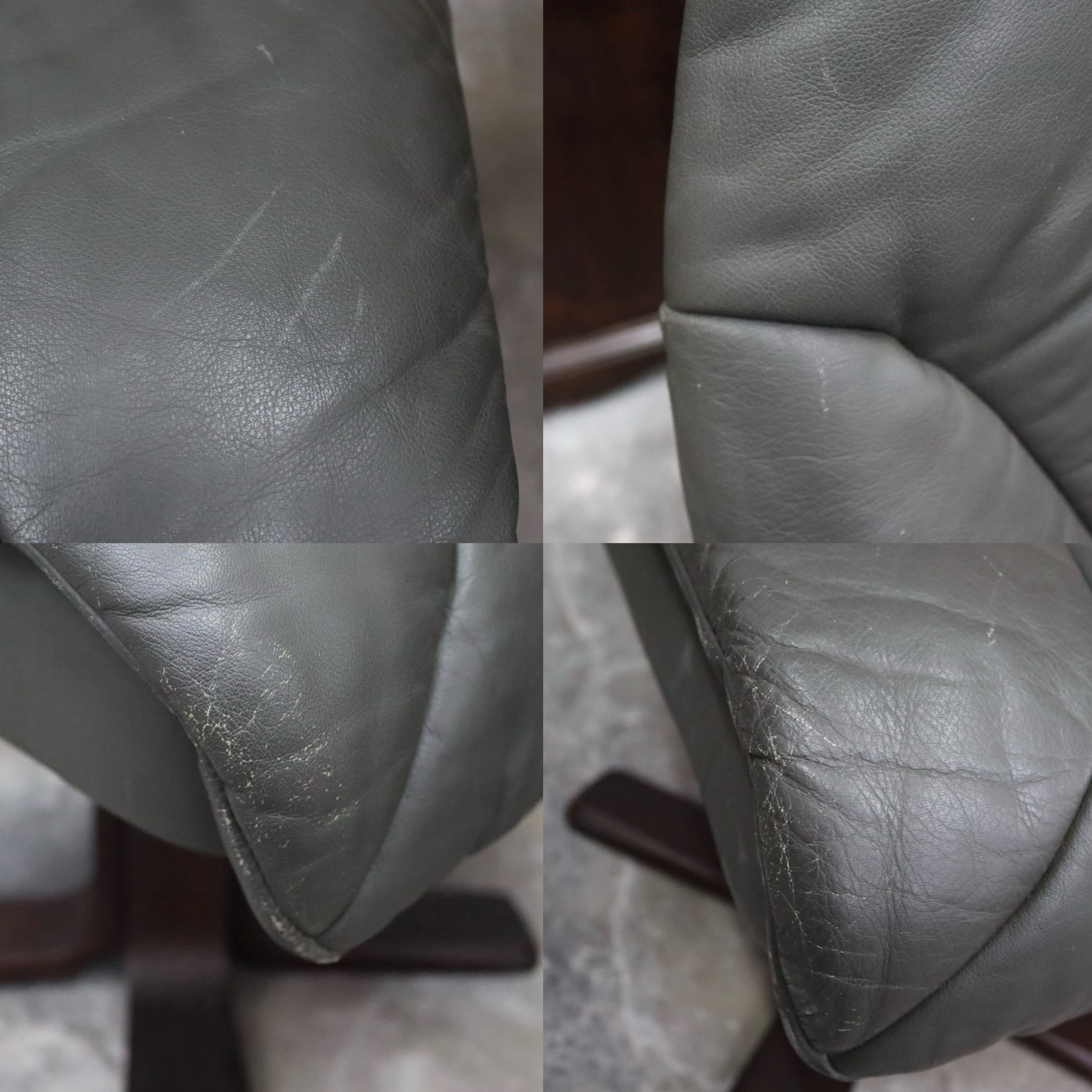 GMIK493○リクライニングチェア シングルソファ パーソナルチェア 回転椅子 オットマン 本革 グレー 検)エコーネス 冨士ファニチア