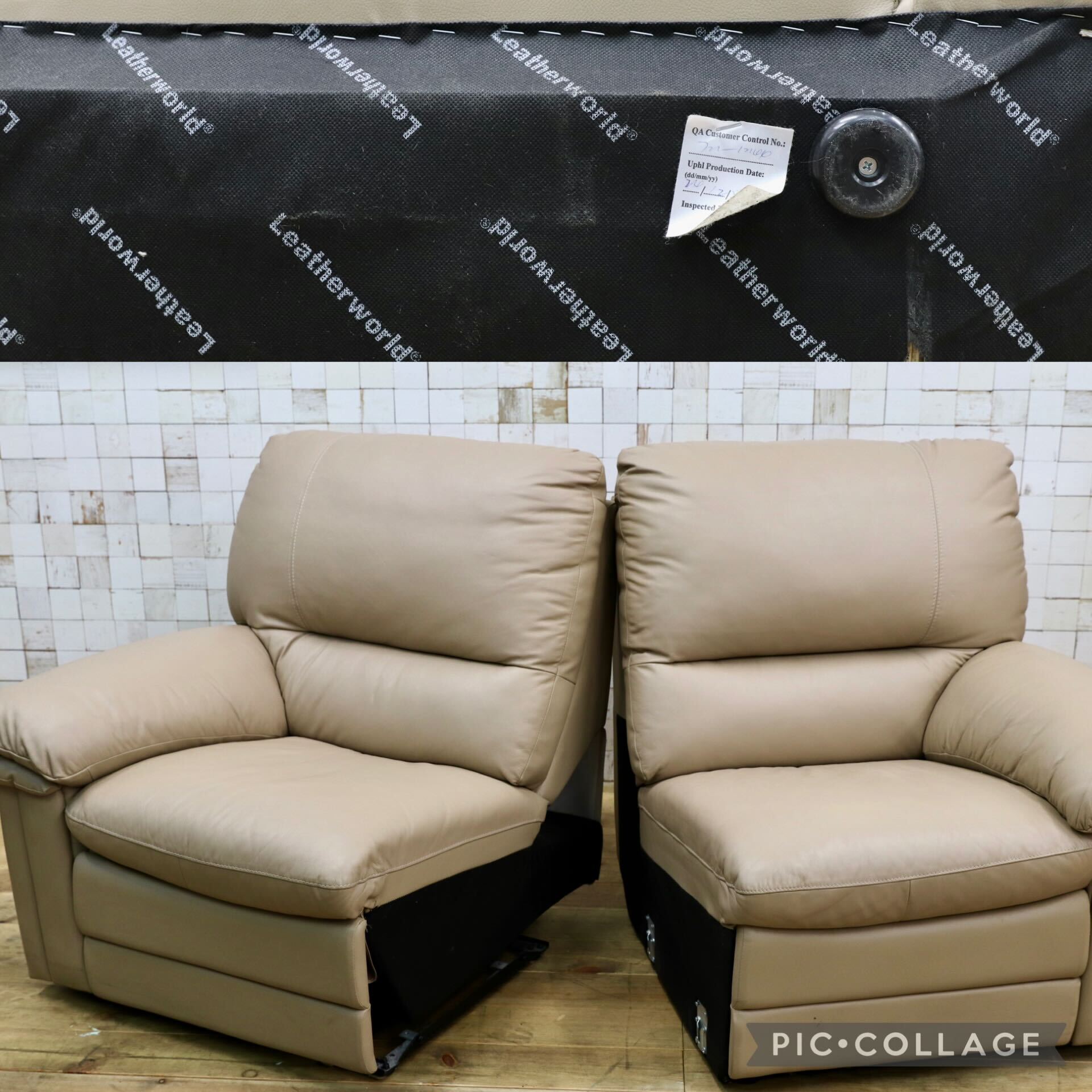 GMGK463○Leatherworld / レザーワールド 2人掛けソファ ラブソファ 連結 本革 ベージュ IDC大塚家具 2シーター 手動リクライニング