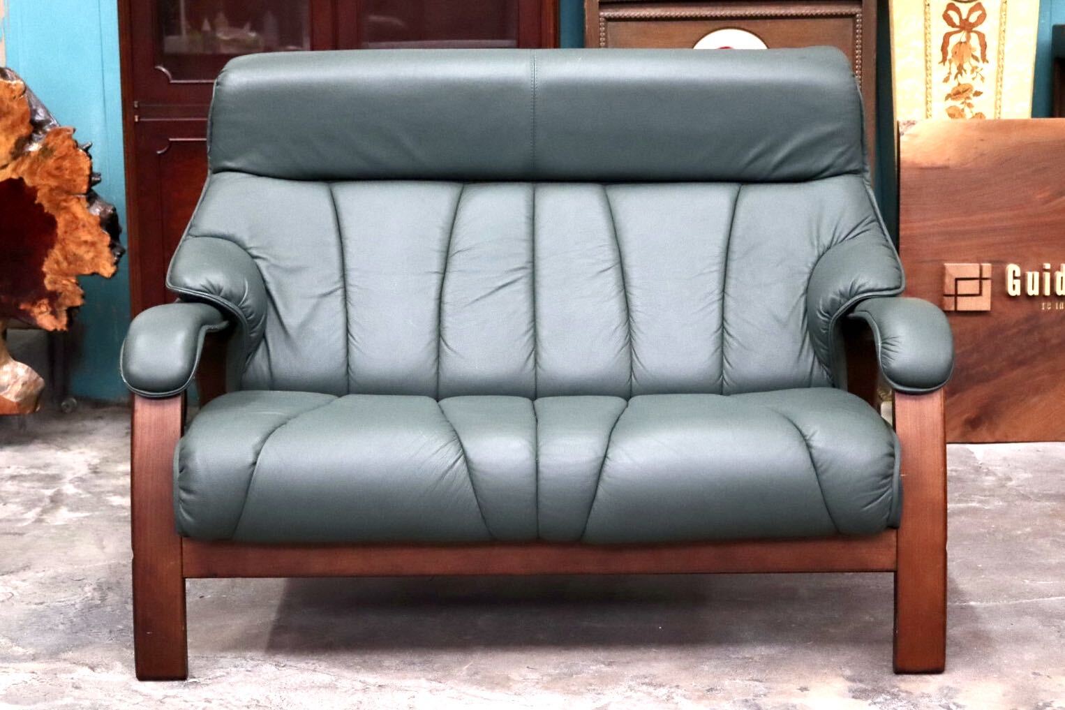 GMJK130B○冨士ファニチア / FUJI FURNITURE 2人掛けソファ ラブソファ ハイバック 椅子 チェア 本革 曲木 ヴィンテージ 国産家具