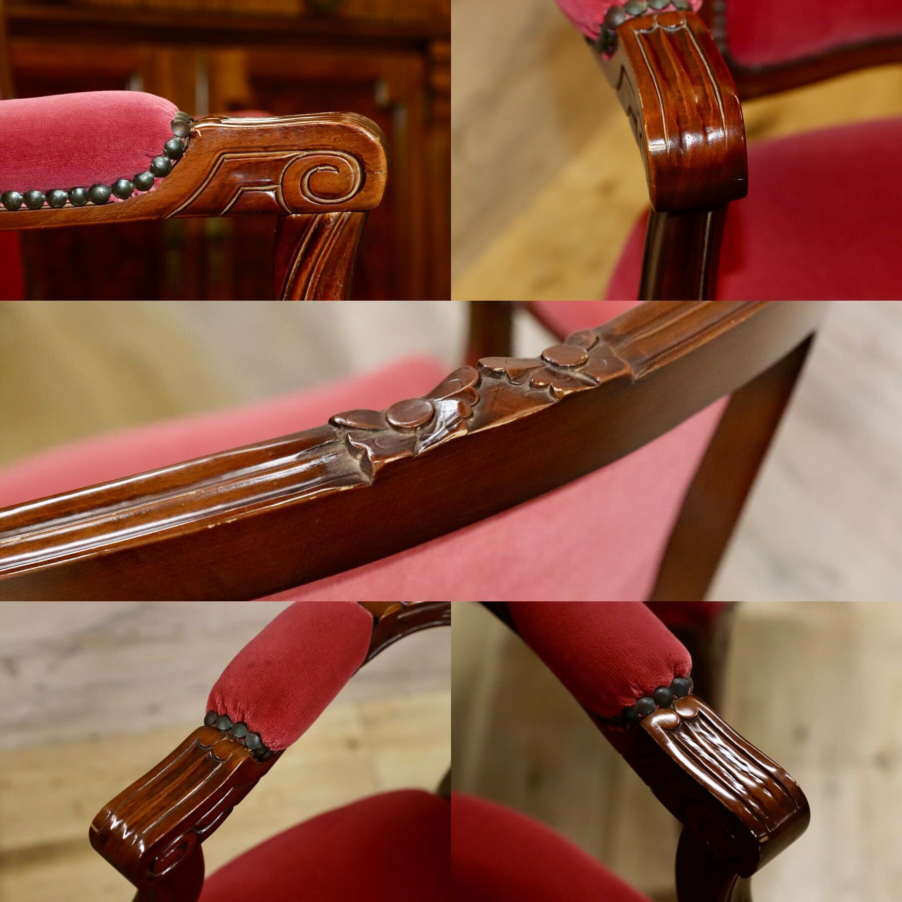 GMHK138○イタリア製 アームチェア ダイニングチェア 椅子 サロンチェア 2脚セット ファブリック クラシック エレガント ロココ調