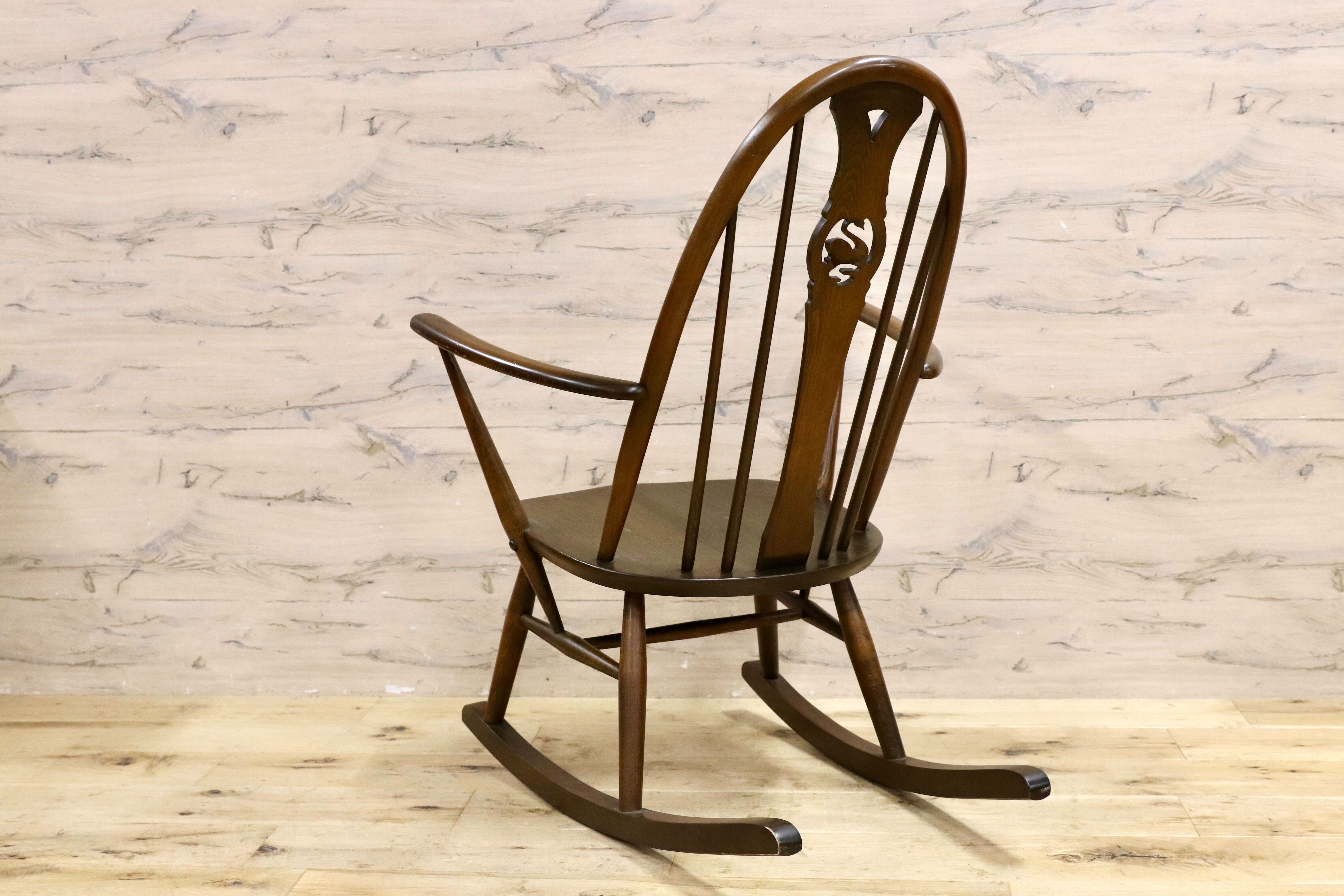 GMIK783○ERCOL / アーコール スワン クエーカー ロッキングチェア 揺り椅子 イギリス アンティーク 高島屋限定50脚 No.3 稀少