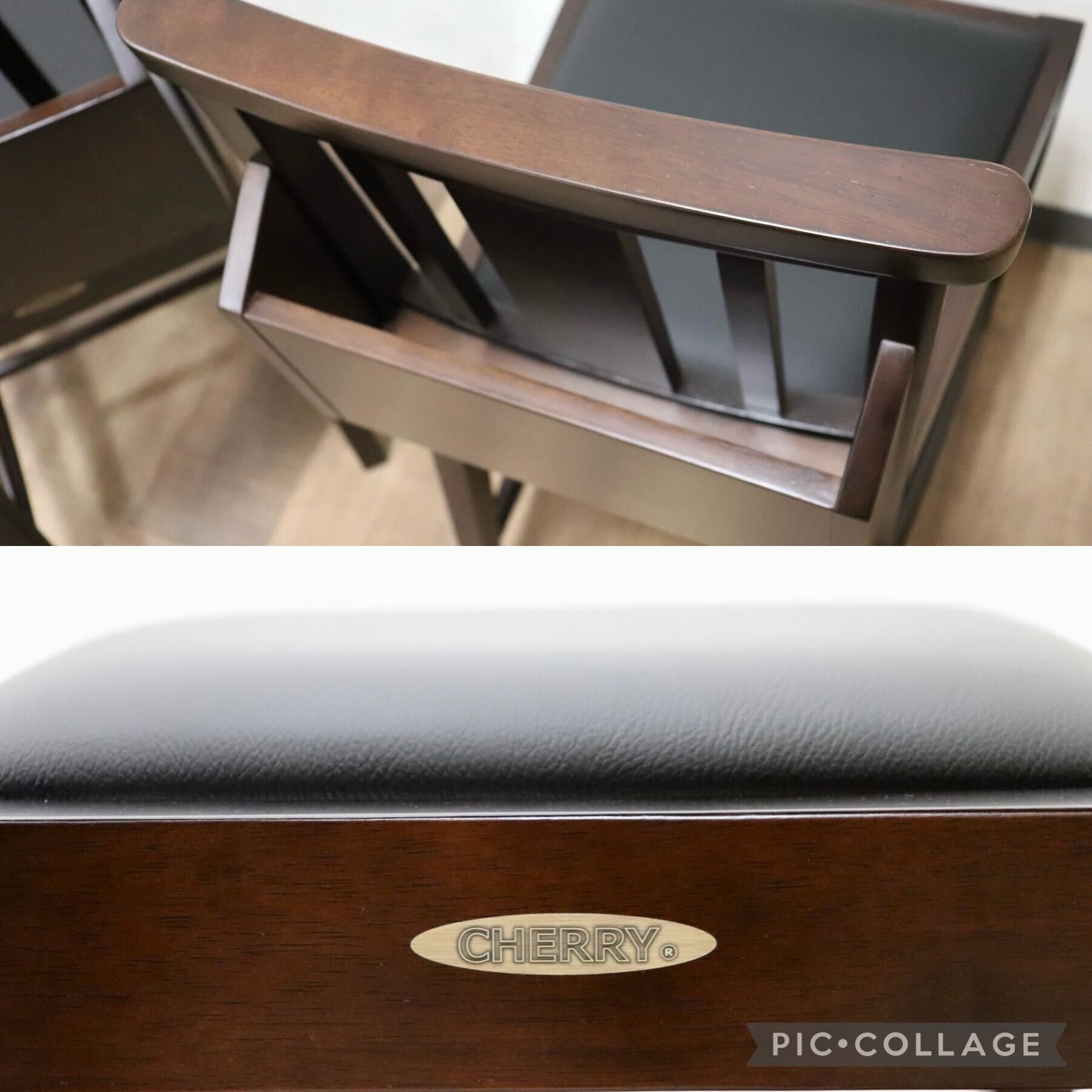 GMGN342J○CHERRY FURNITURE / 桜屋工業 ダイニングチェア チャーチチェア マガジンラック 合皮 ダークブラウン 2脚セット モダン 未使用品