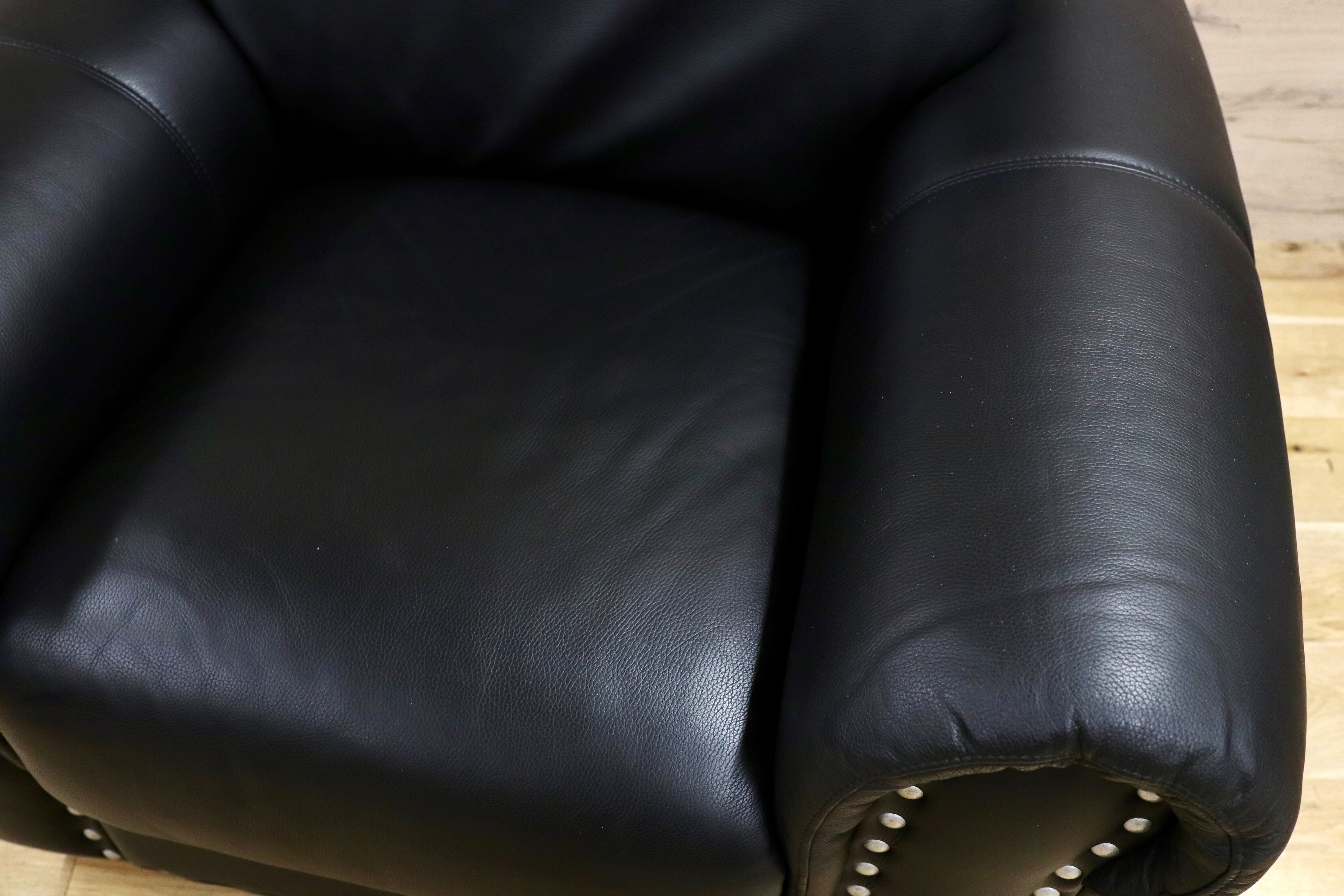 GMHK179○Lether World / レザーワールド 1人掛けソファ シングルソファ IDC大塚家具 黒総本革 高級 ハイクラスモダン 美品