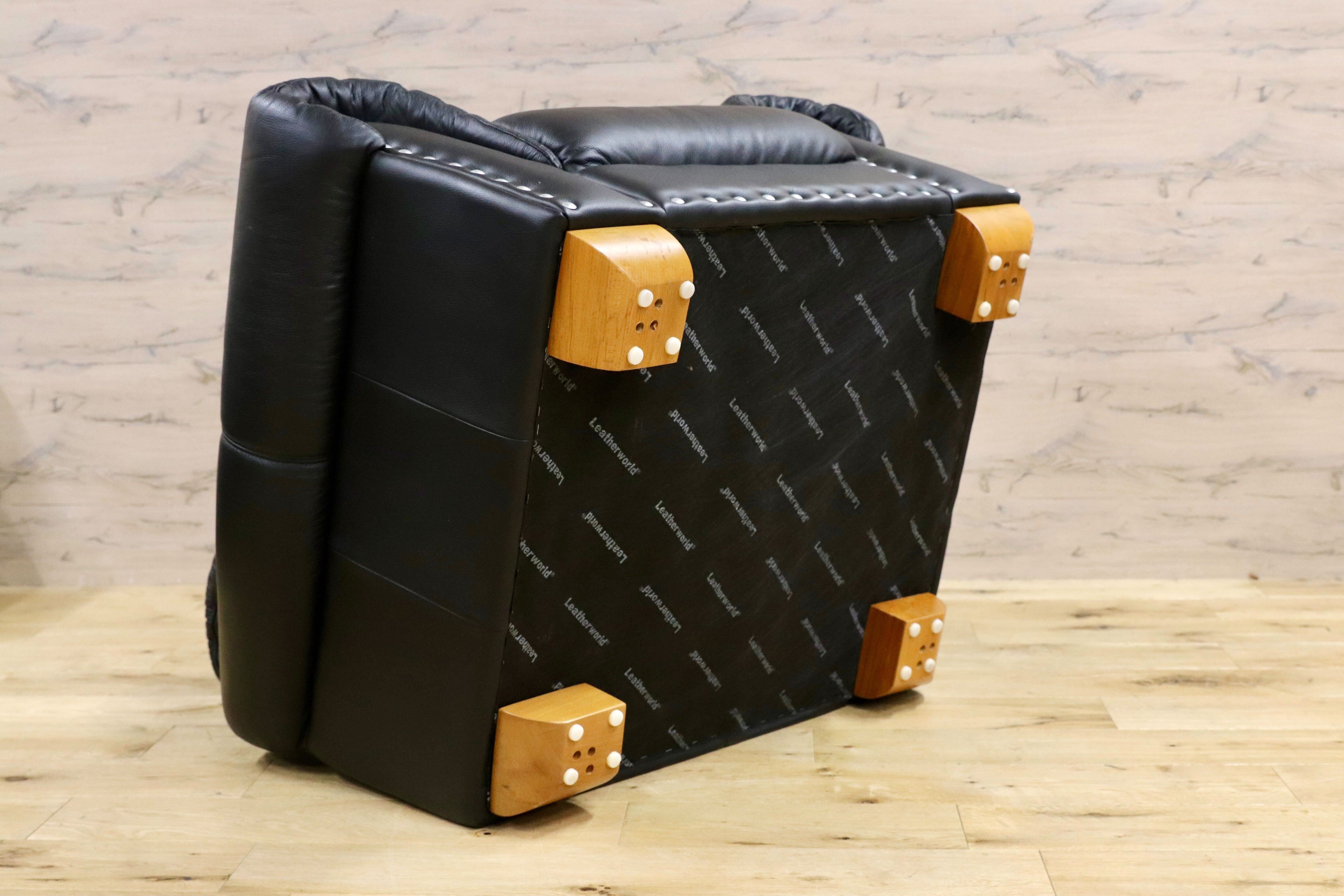 GMHK179○Lether World / レザーワールド 1人掛けソファ シングルソファ IDC大塚家具 黒総本革 高級 ハイクラスモダン 美品