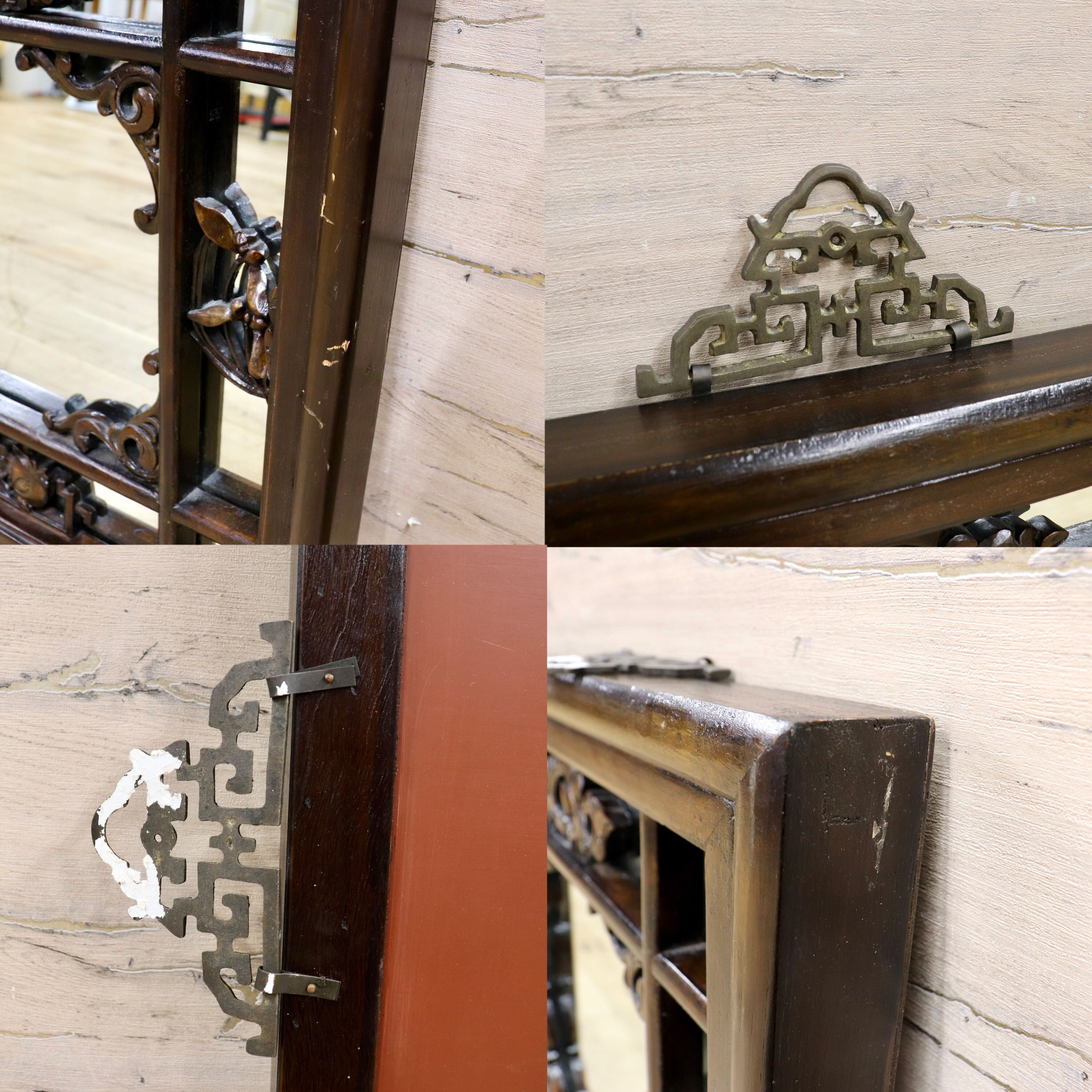 GMHK836G○中国アンティーク ウォールミラー 木製 古材 鏡 壁掛けミラー ヴィンテージ 古道具 古美術 インテリア