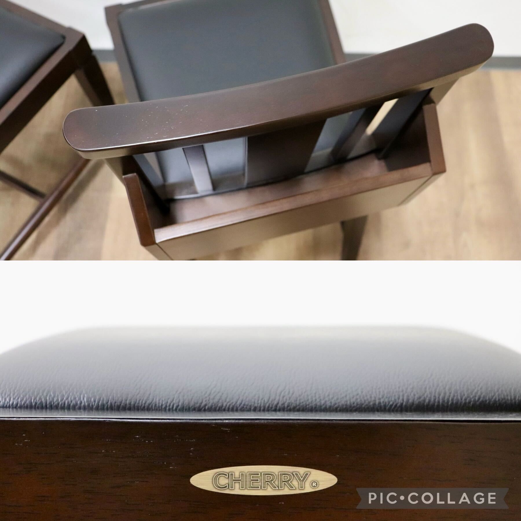 GMGN342K○CHERRY FURNITURE / 桜屋工業 ダイニングチェア チャーチチェア マガジンラック 合皮 ダークブラウン 2脚セット モダン 未使用品