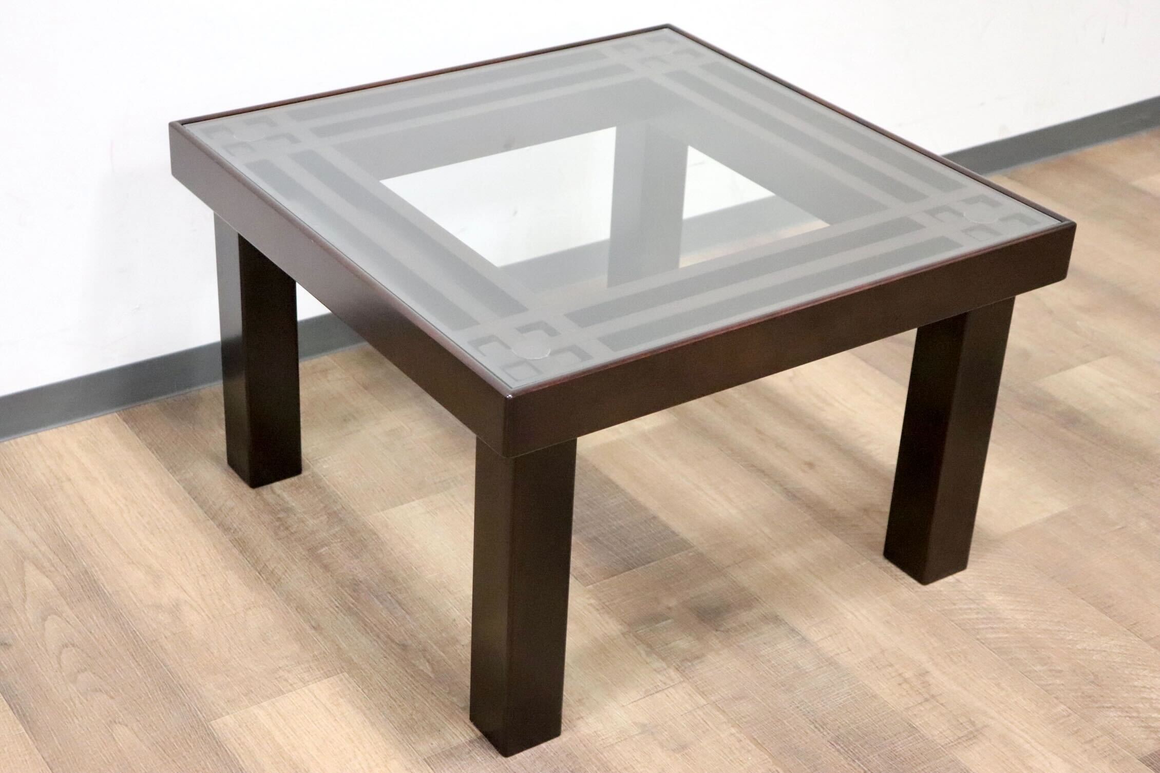 GMGF111○モリシゲ / MORISHIGE トレント サイドテーブル ガラステーブル スクエア 黒漆塗り 応接 和モダン IDC大塚家具 定価33万 展示品