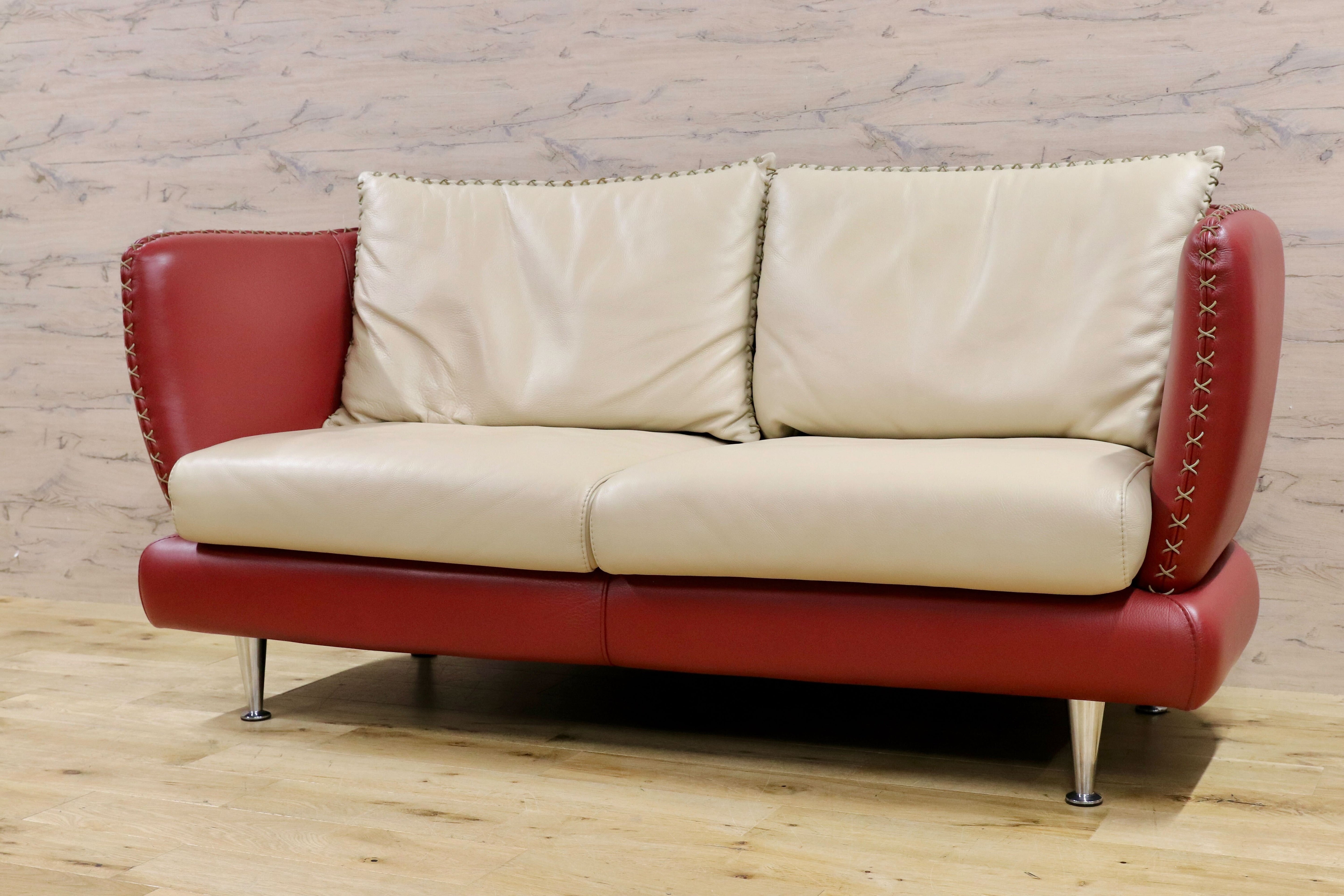 GMHK102○Formenti / フォルメンティ 2人掛けソファ ラブソファ イタリア製 本革 最高級 モダン 稀少 定価約100万 検)cassina b&b arflex