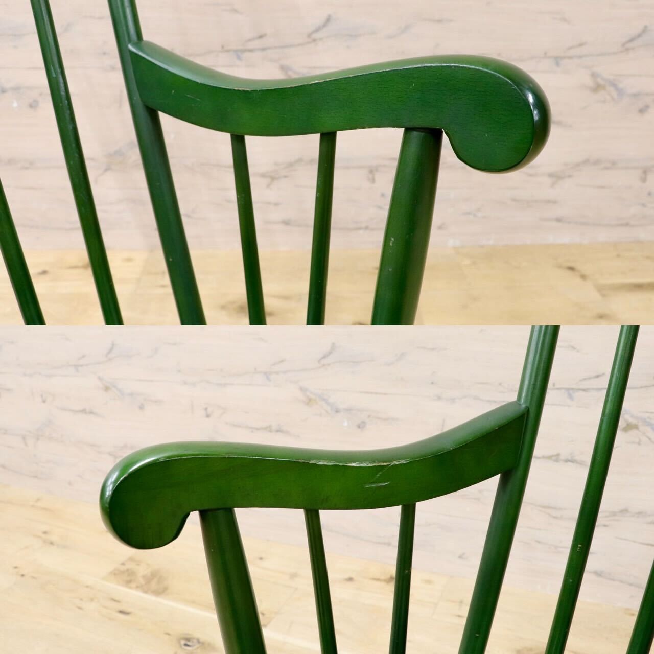 GMIS519○飛騨産業 / HIDA キツツキ ロッキングチェア 揺り椅子 飛騨家具 レトロ カントリー アンティーク ヴィンテージ 木製 グリーン