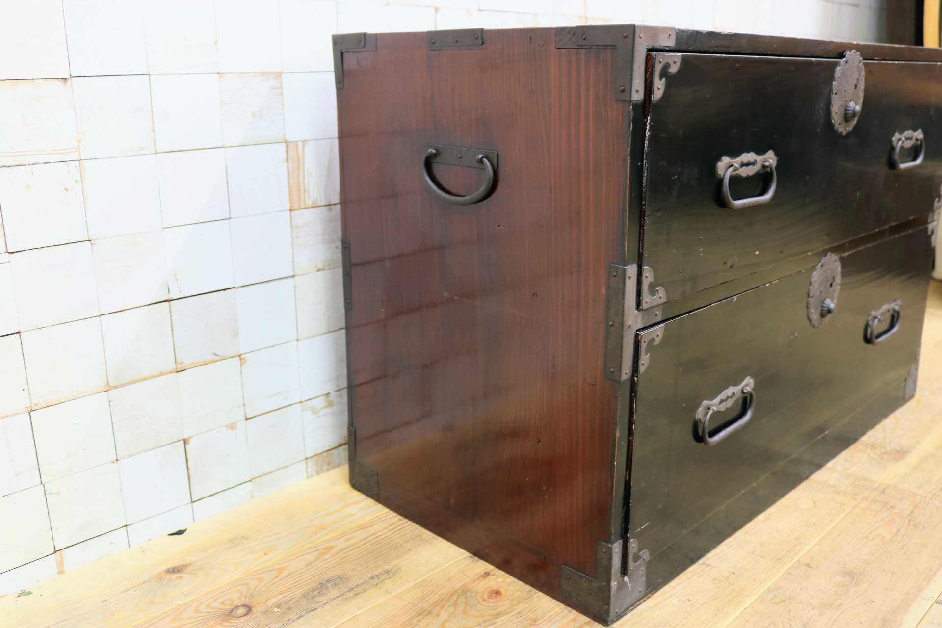 GMJS144A◯時代箪笥 整理箪笥 チェスト 和箪笥 和家具 2段チェスト 収納家具 和室 古民家 和モダン レトロ アンティーク