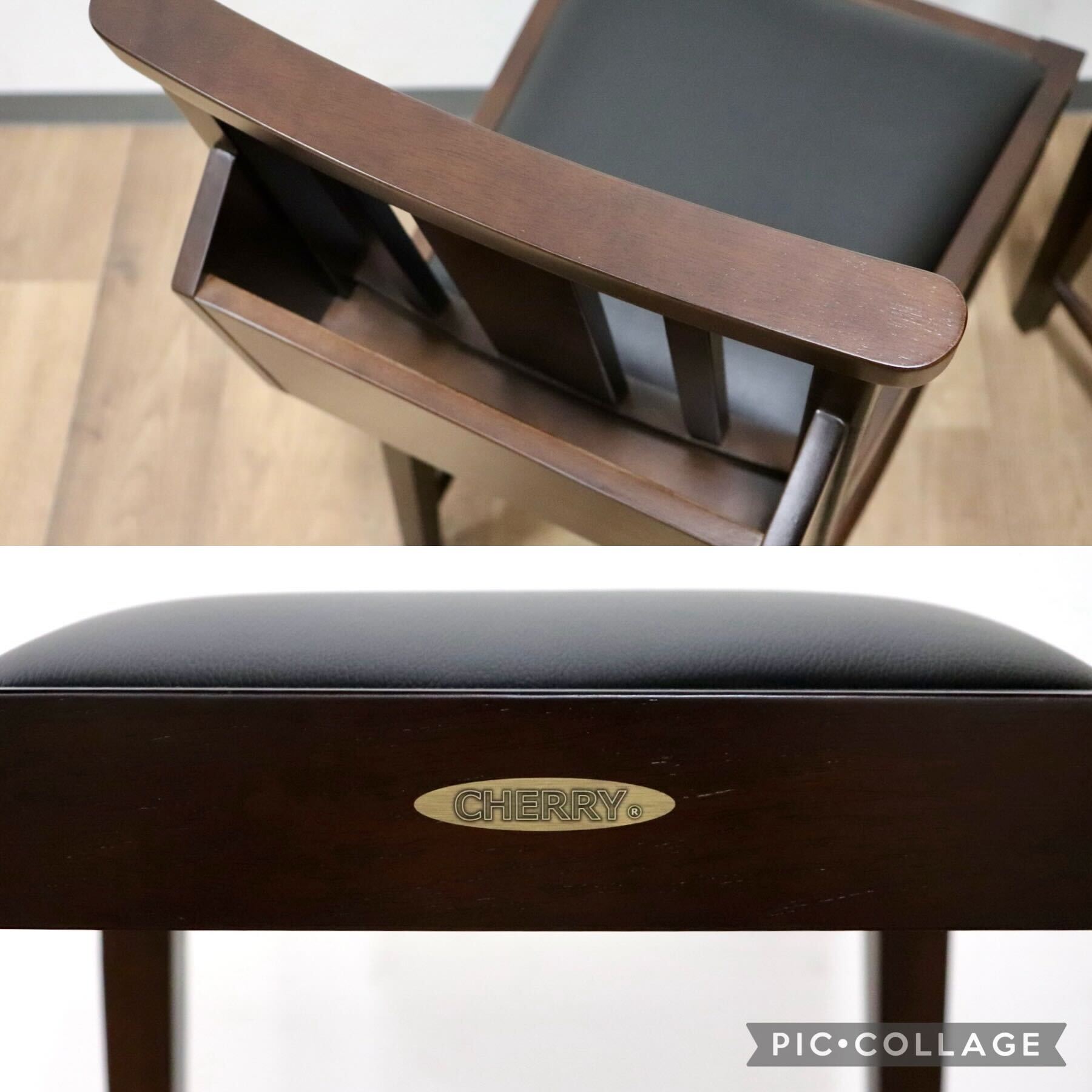 GMGN342L○CHERRY FURNITURE / 桜屋工業 ダイニングチェア チャーチチェア マガジンラック 合皮 ダークブラウン 2脚セット モダン 未使用品
