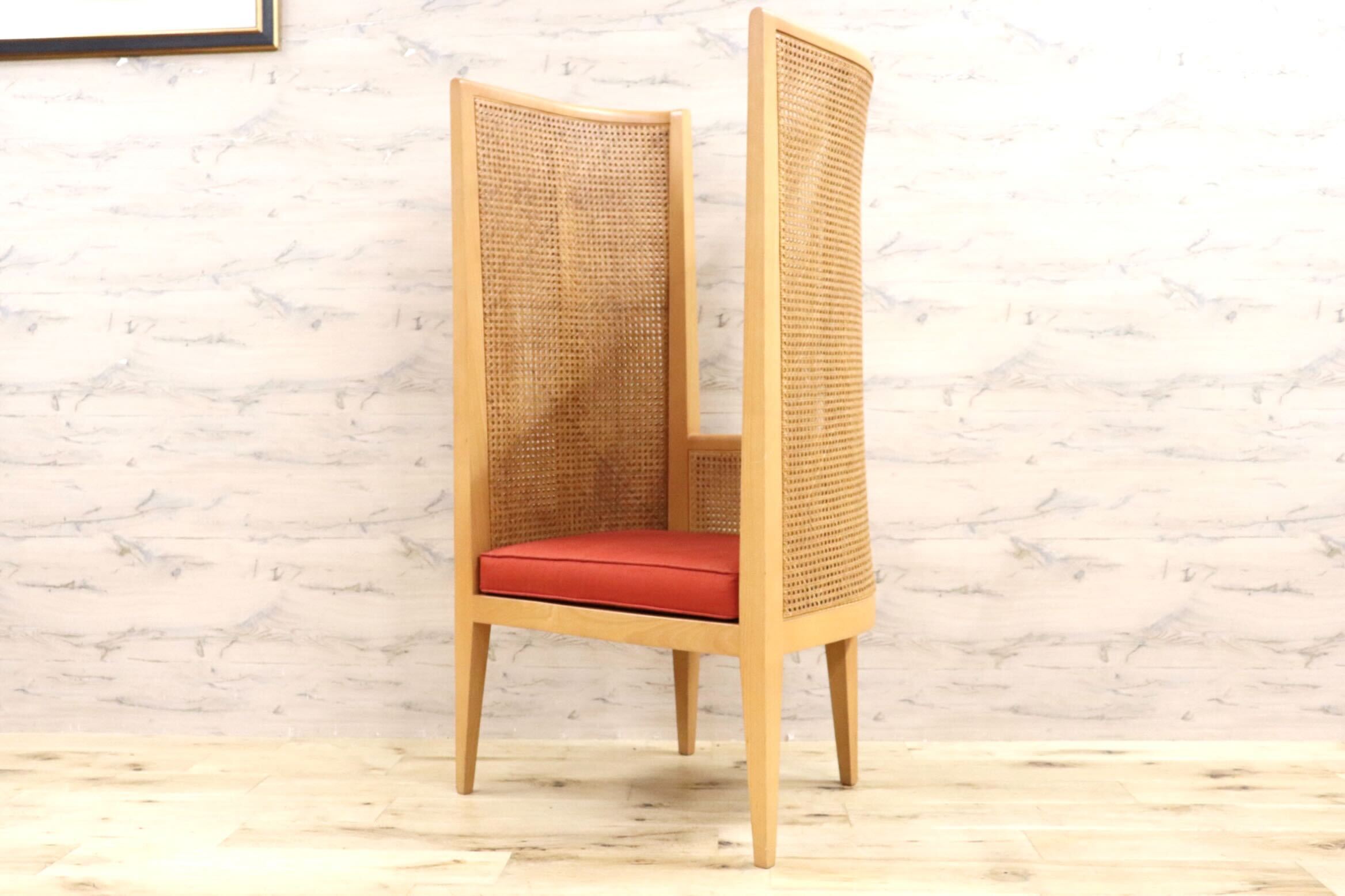 GMHO17○Hilton McConnico ヒルトンマッコニコ デザイナーズチェア ラウンジチェア 椅子 ハイバック ファブリック ラタン 籐 定価約60万