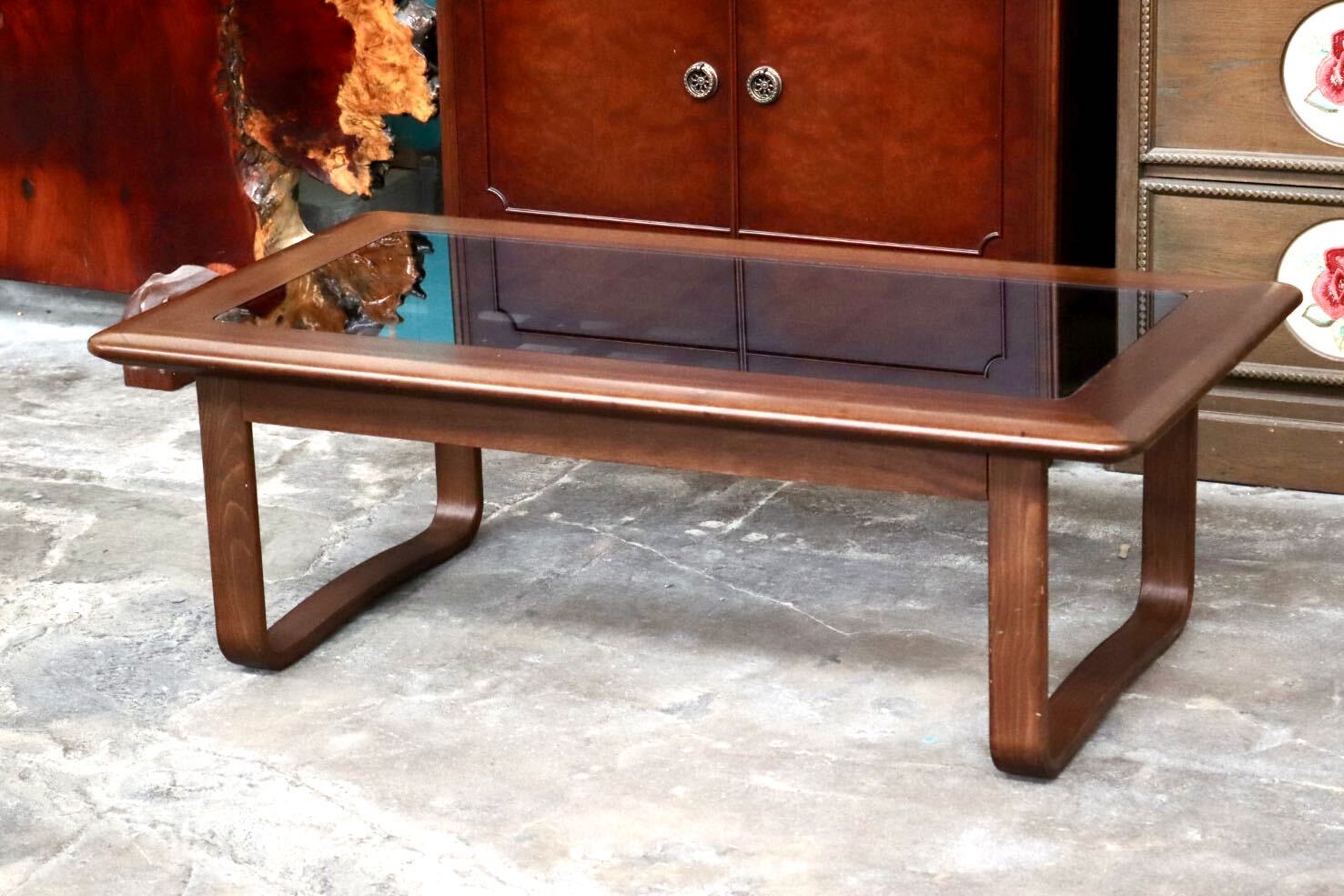 GMJK130○冨士ファニチア / FUJI FURNITURE センターテーブル ローテーブル 木製 曲木 ガラス クラシック ヴィンテージ 国産家具