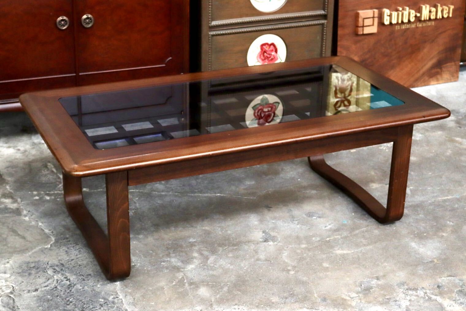 GMJK130○冨士ファニチア / FUJI FURNITURE センターテーブル ローテーブル 木製 曲木 ガラス クラシック ヴィンテージ 国産家具