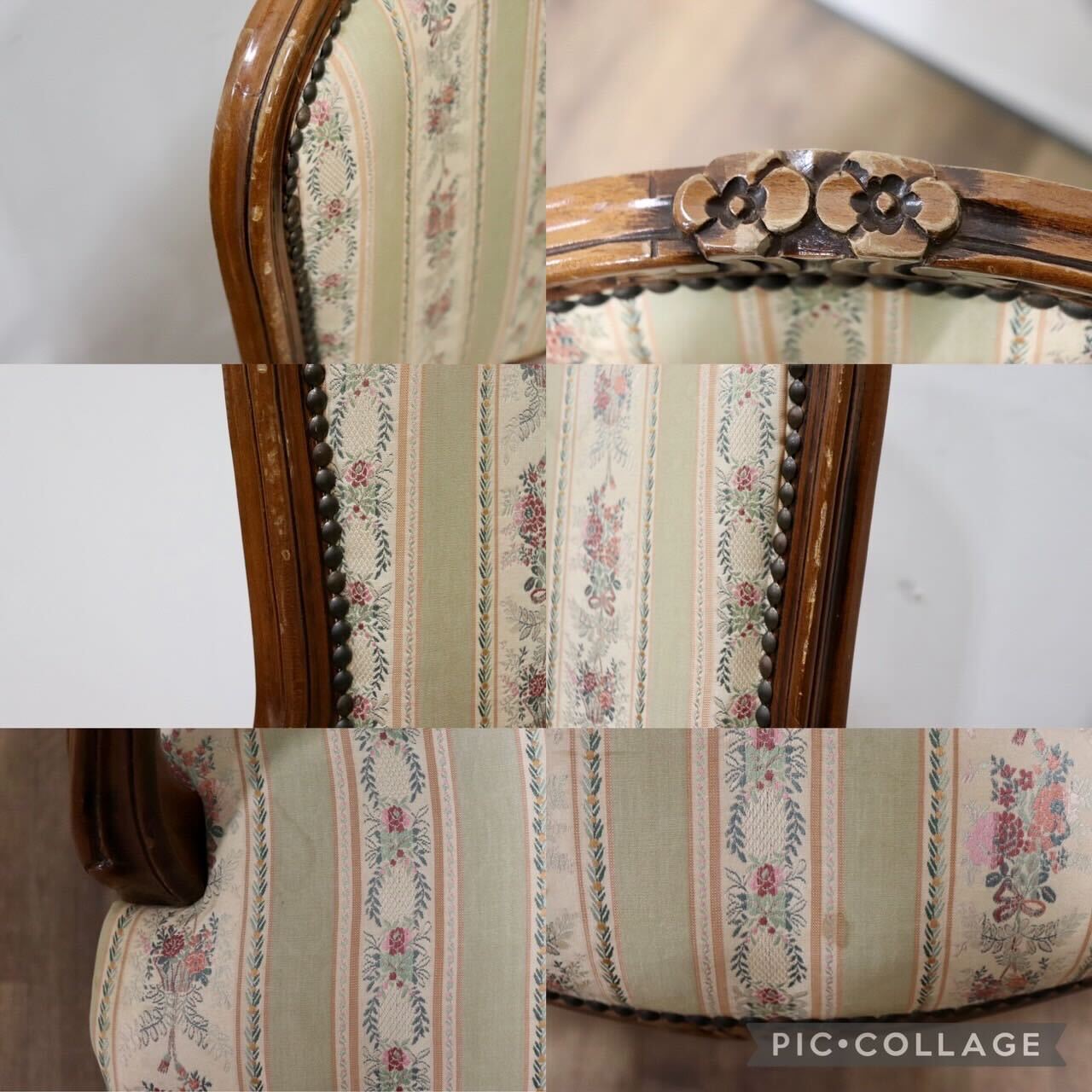 GMGS268E○ヴェローナクラッシック イタリア製 ダイニングチェア 食卓椅子 ファブリック 彫刻 鋲打ち 猫脚 クラシック 定価約6.6万