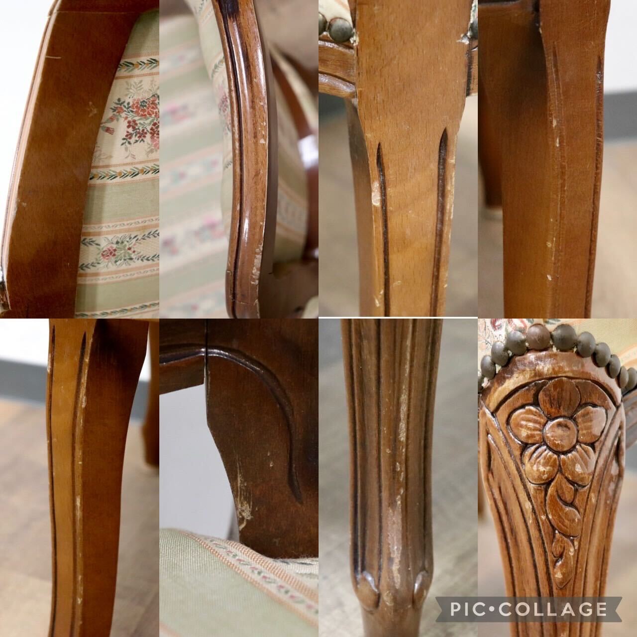 GMGS268E○ヴェローナクラッシック イタリア製 ダイニングチェア 食卓椅子 ファブリック 彫刻 鋲打ち 猫脚 クラシック 定価約6.6万