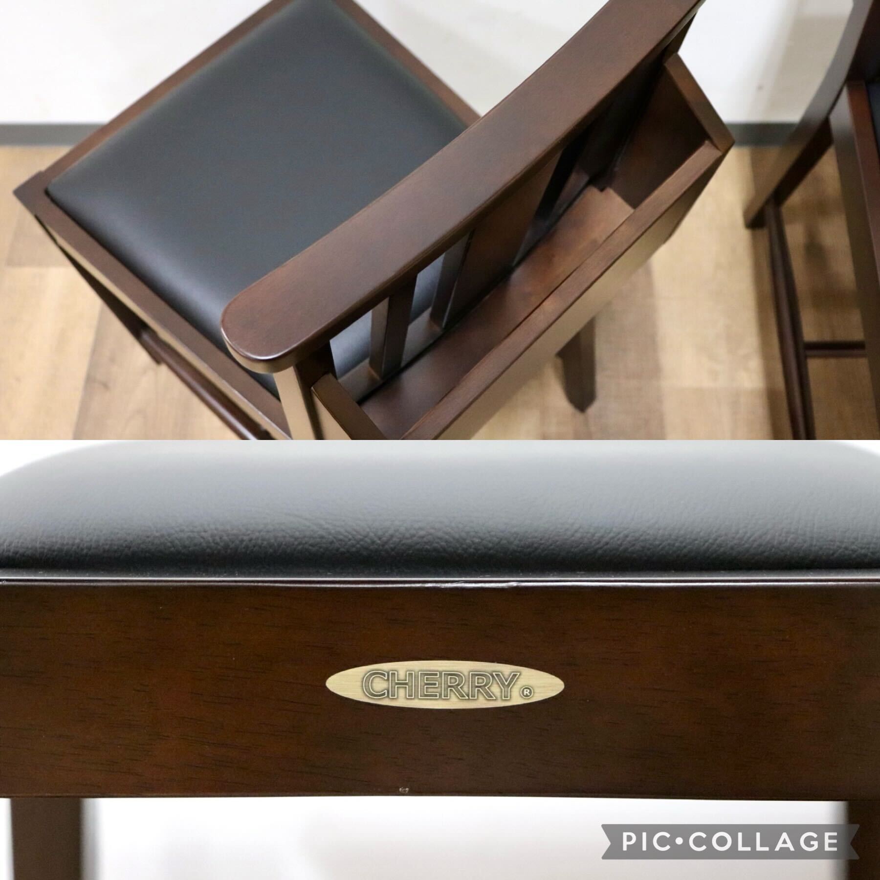 GMGN342M○CHERRY FURNITURE / 桜屋工業 ダイニングチェア チャーチチェア マガジンラック 合皮 ダークブラウン 2脚セット モダン 未使用品