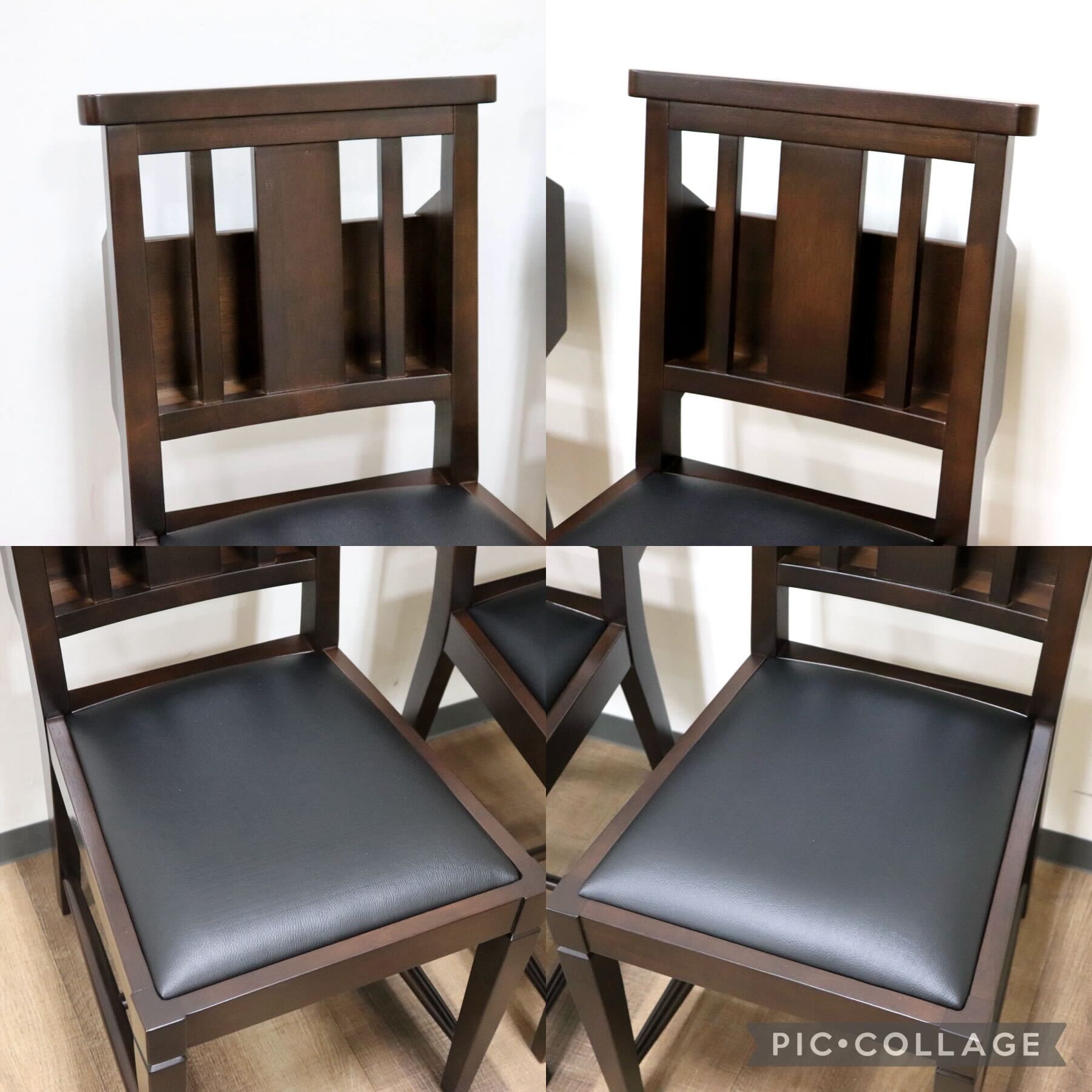 GMGN342M○CHERRY FURNITURE / 桜屋工業 ダイニングチェア チャーチチェア マガジンラック 合皮 ダークブラウン 2脚セット モダン 未使用品