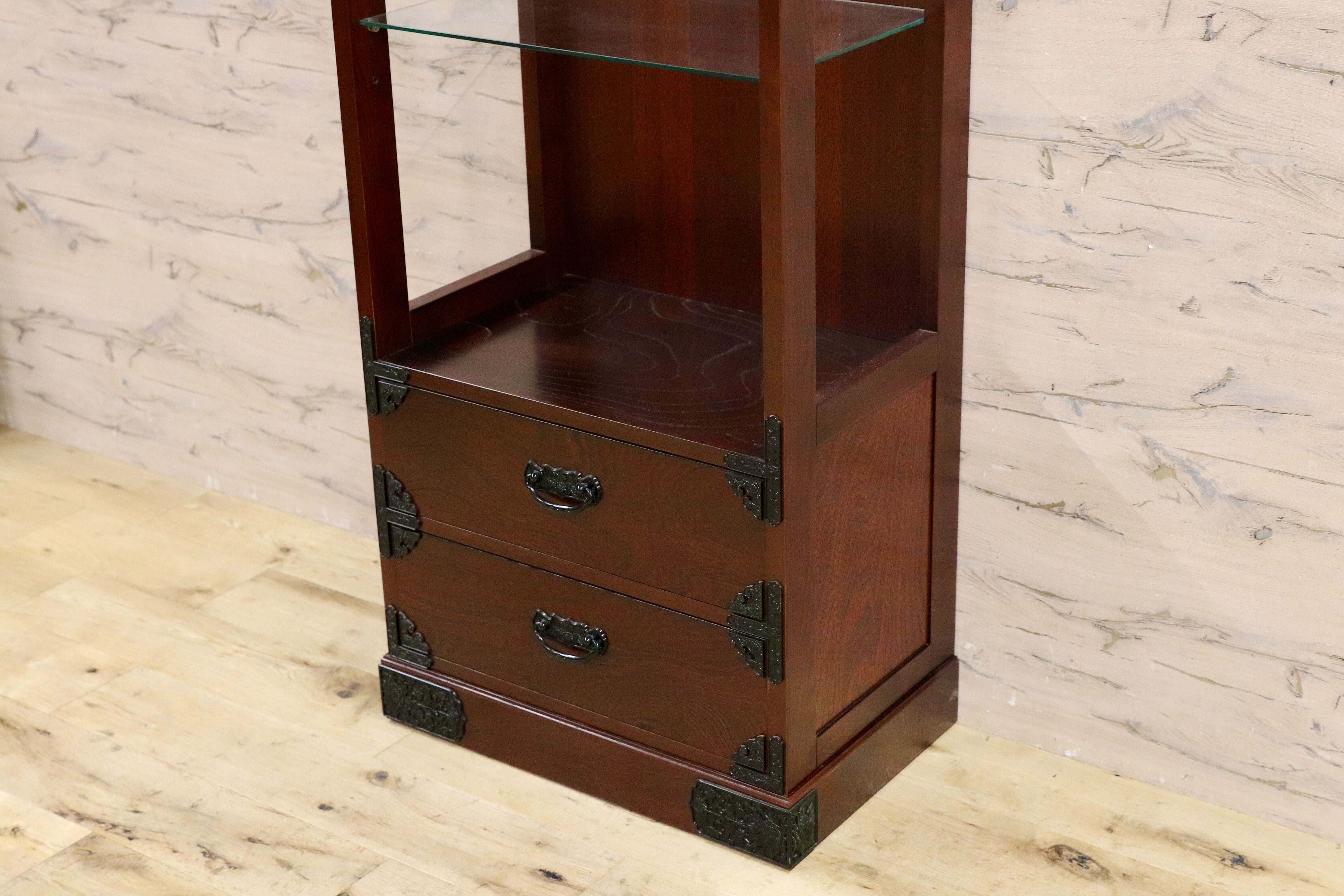 GMIS453○吉野民芸 飾り棚 キャビネット 60 民藝 和モダン レトロ アンティーク 和室 座敷 欅材 展示在庫品